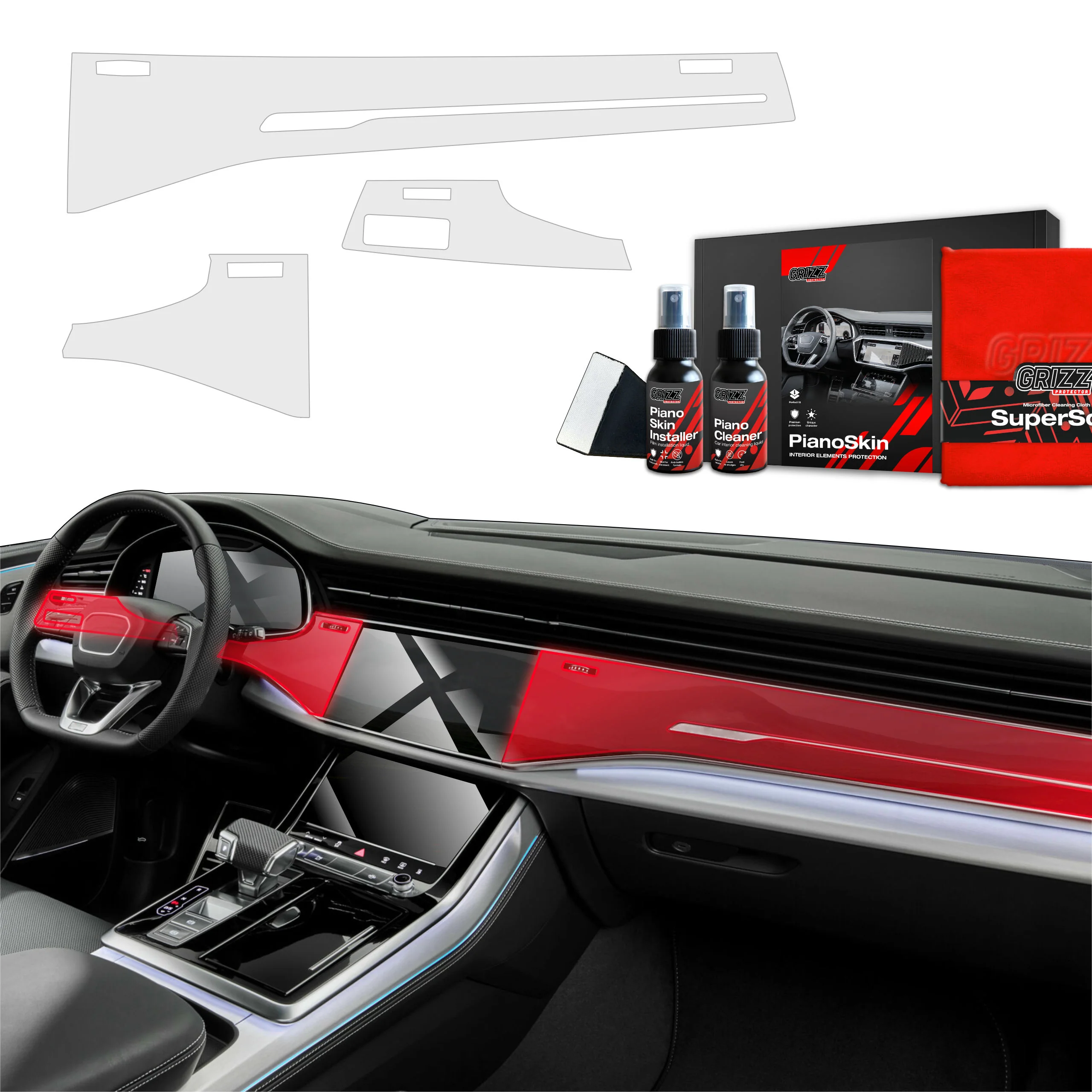 3in1 Armaturenbrett und Interieurleisten Schutzfolie Grizz Protector für Audi Q7 (2019-2025) Matt