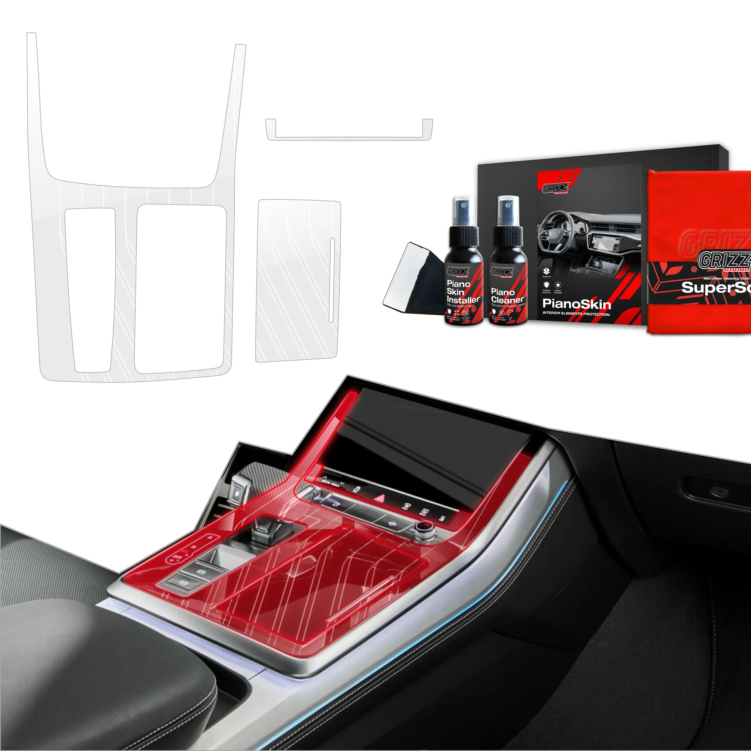 3in1 Mittelkonsole Schutzfolie Grizz Protector für Audi SQ8 (2018-2025) Glanz Dynamic