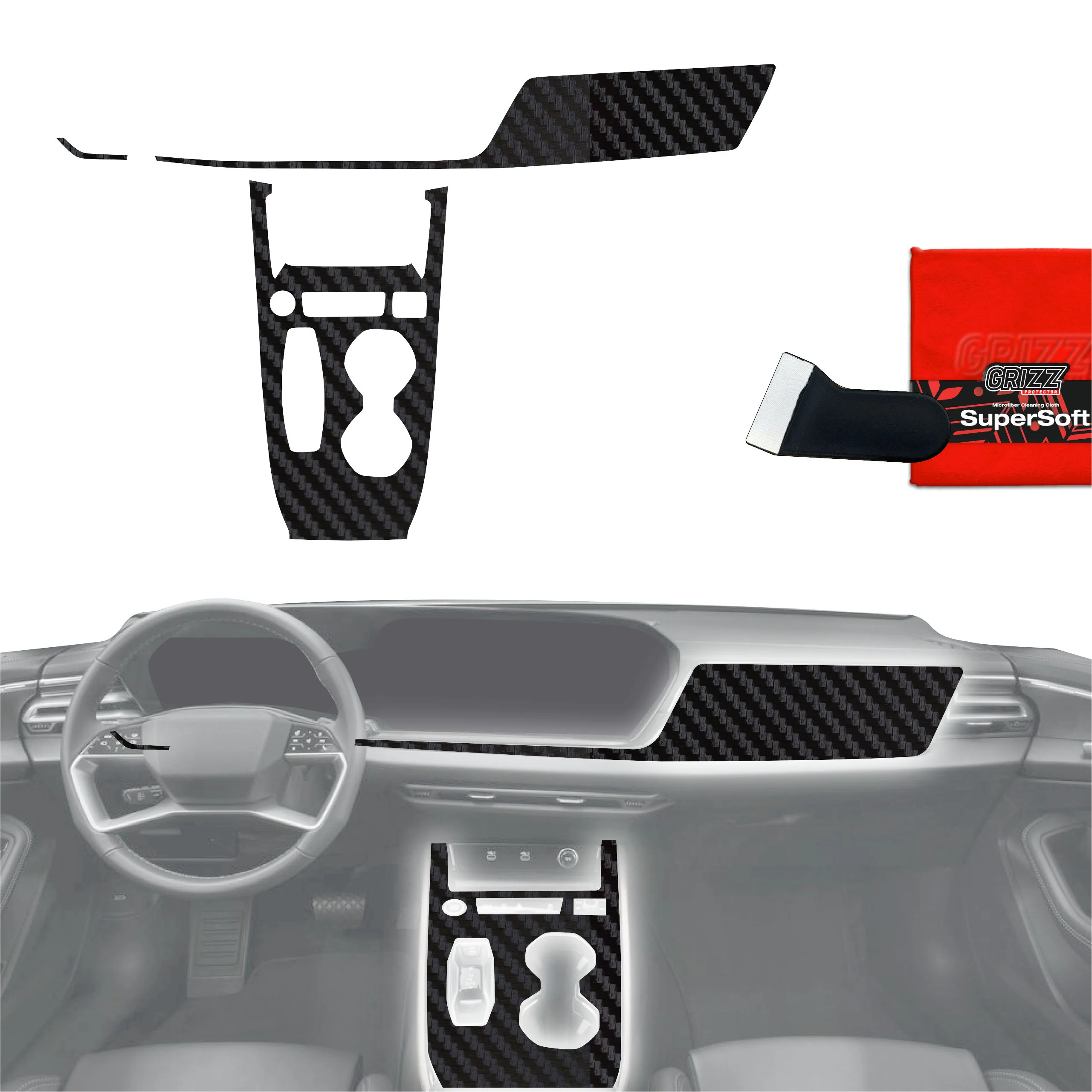 3in1 Schutzfolien Grizz Protector für Mittelkonsole & Armaturenbrett - Audi A5 B10 (2025) Carbon Optik Matt Antifingerprint