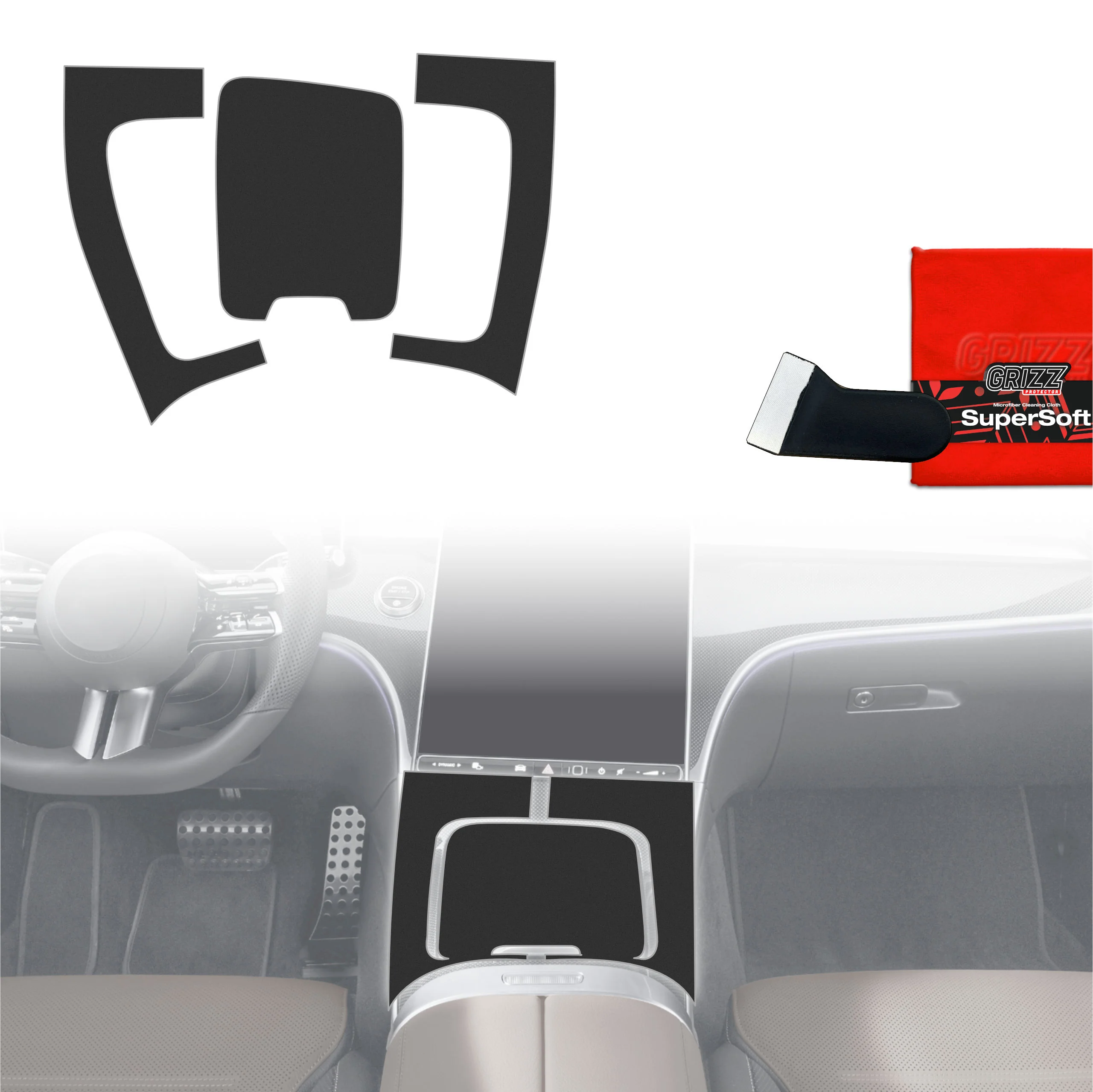 3in1 Schutzfolien Grizz Protector für Mittelkonsole - Mercedes C Klasa W206 (2021-2025) Schwarz Matt Antifingerprint
