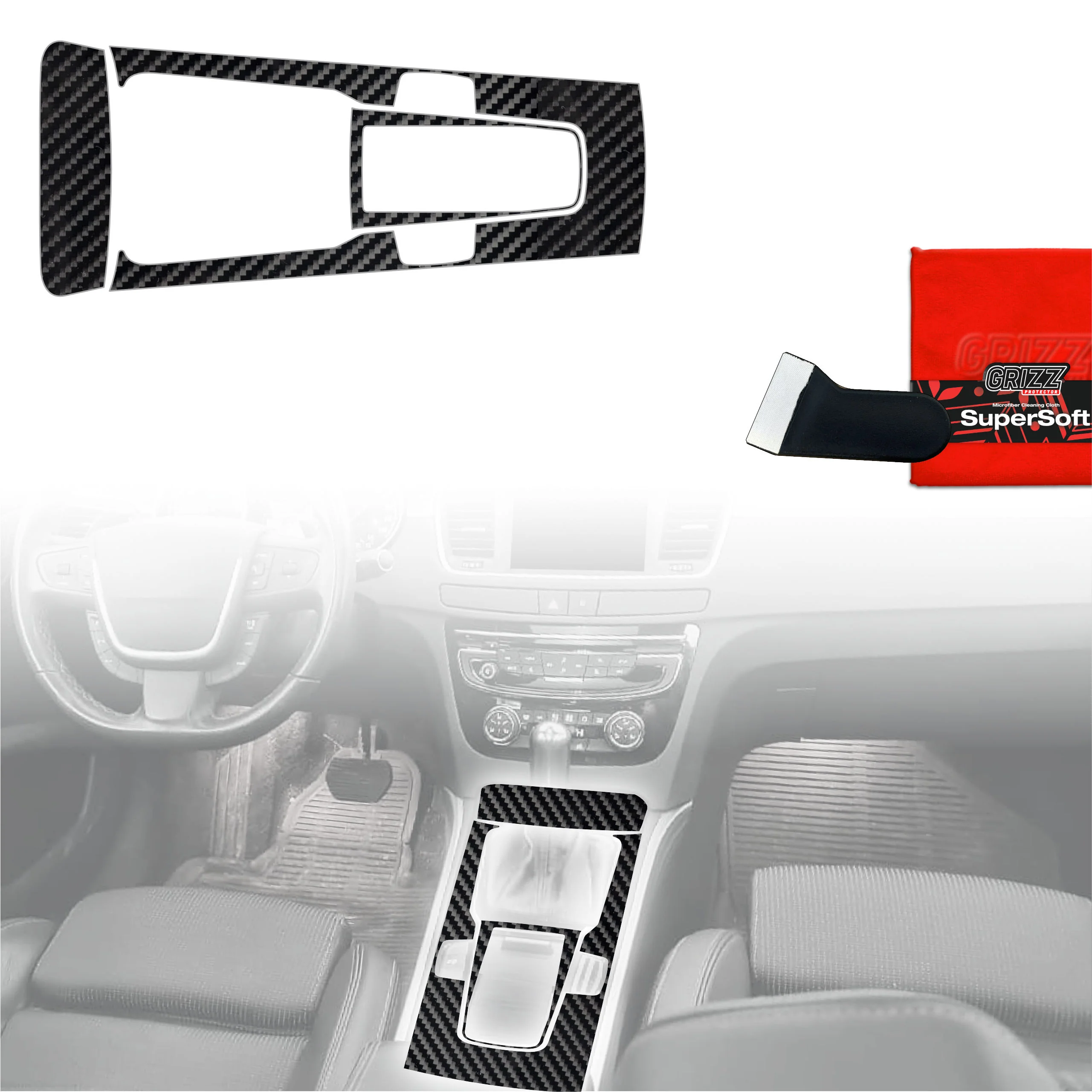 3in1 Schutzfolien Grizz Protector für Mittelkonsole - Peugeot 508 (2010-2018) Carbon Optik Glanz