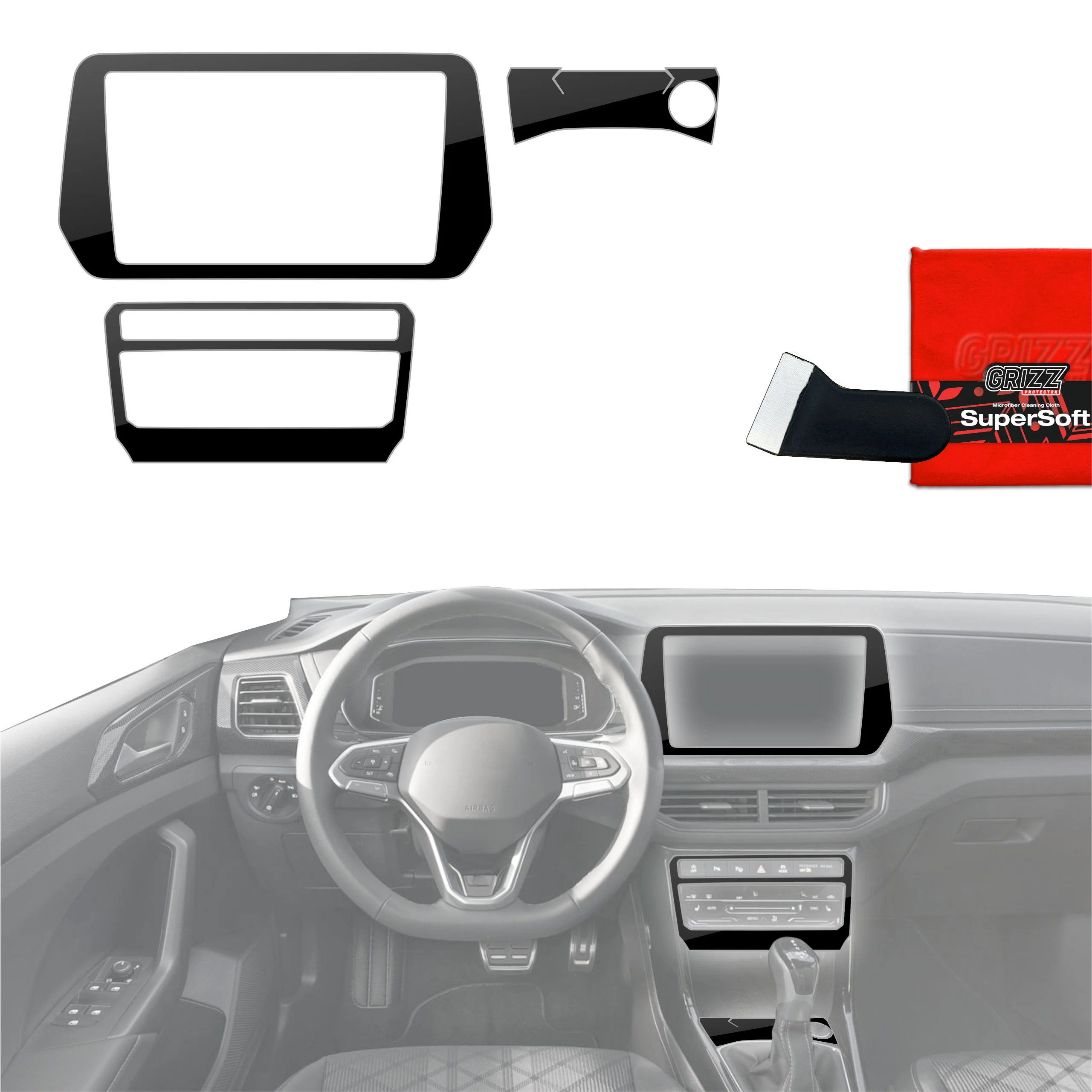 3in1 Schutzfolien Grizz Protector für Mittelkonsole - Volkswagen T-Cross (2025) Schwarz Glanz