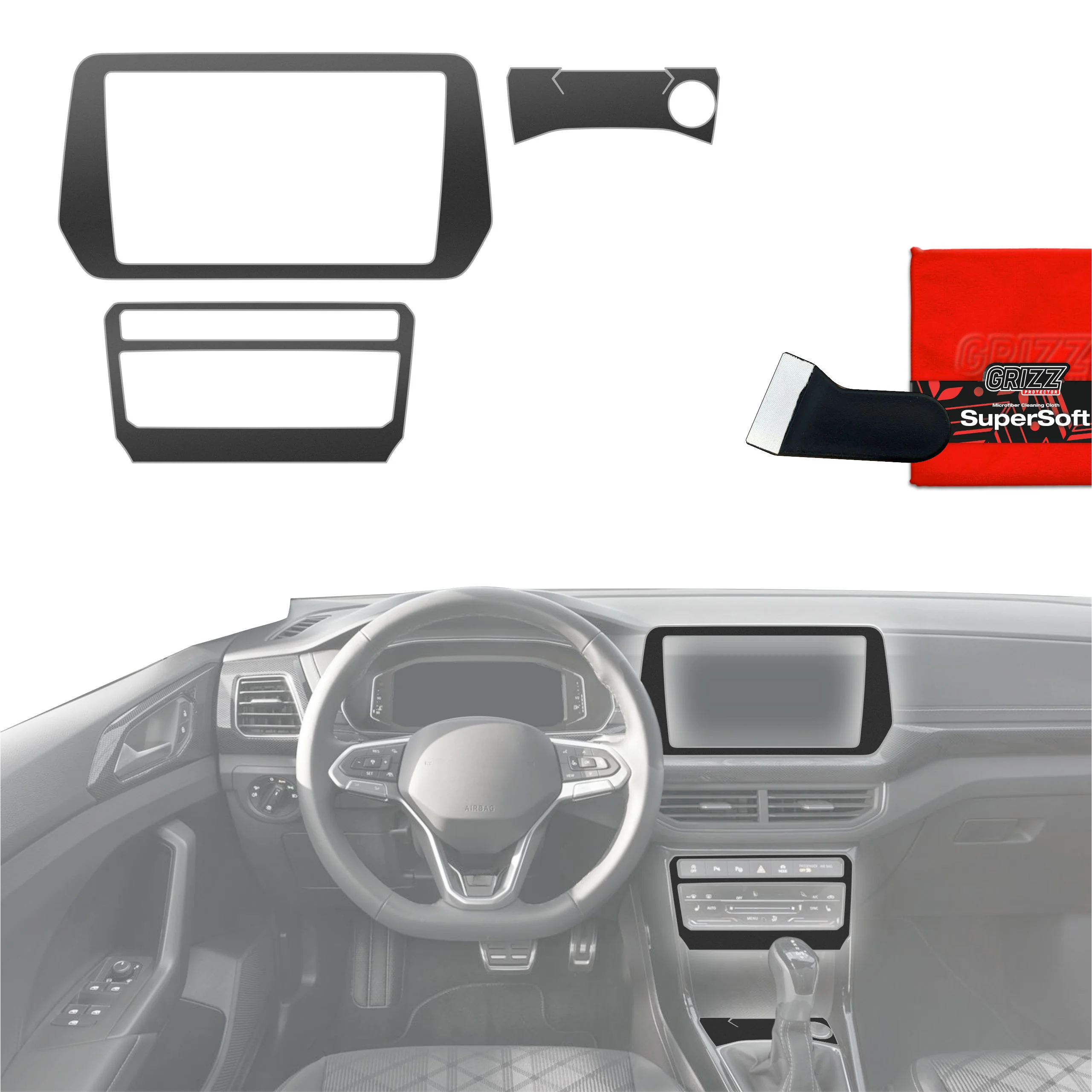 3in1 Schutzfolien Grizz Protector für Mittelkonsole - Volkswagen T-Cross (2025) Schwarz Matt Antifingerprint