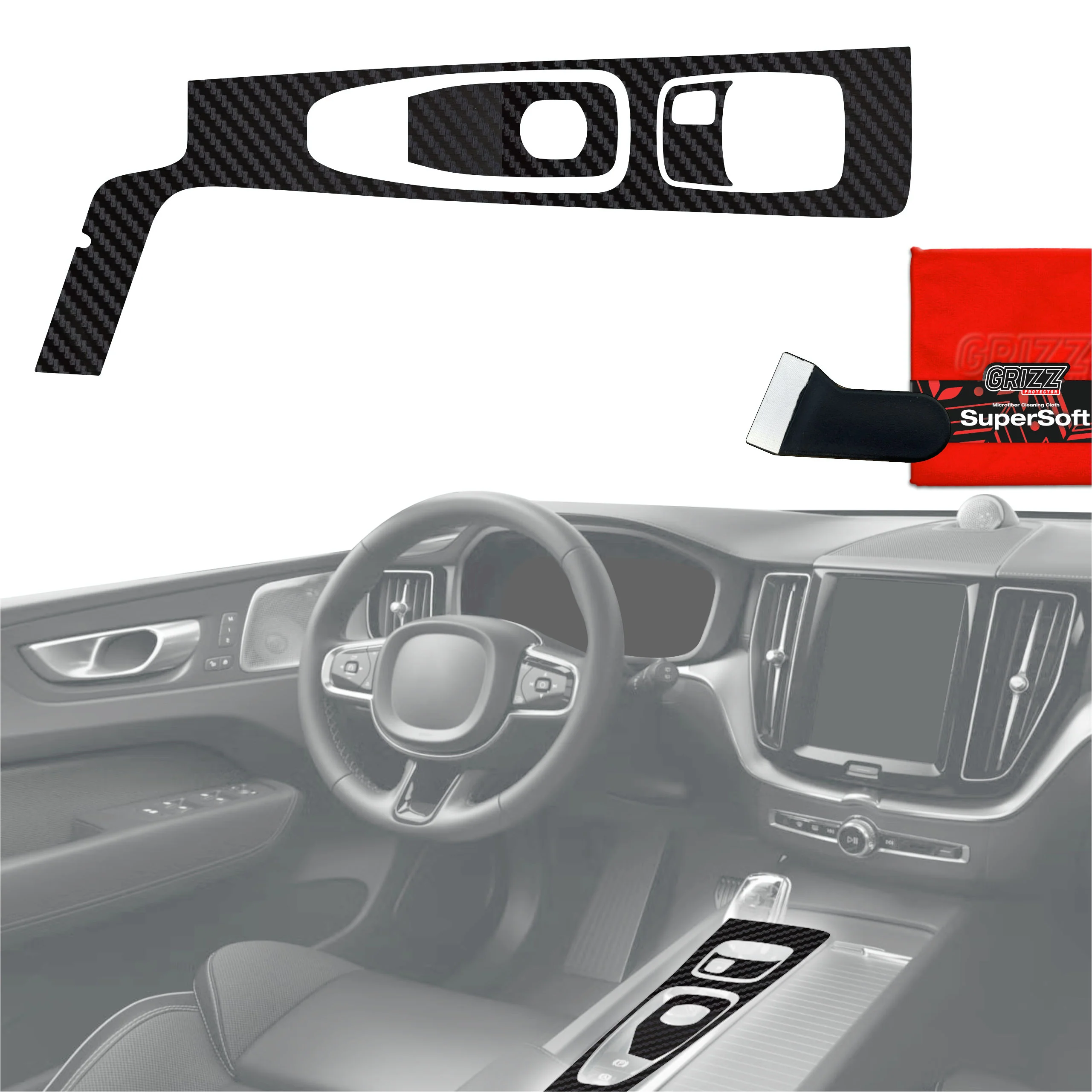 3in1 Schutzfolien Grizz Protector für Mittelkonsole - Volvo XC60 B5 (2021-2022) Carbon Optik Matt Antifingerprint