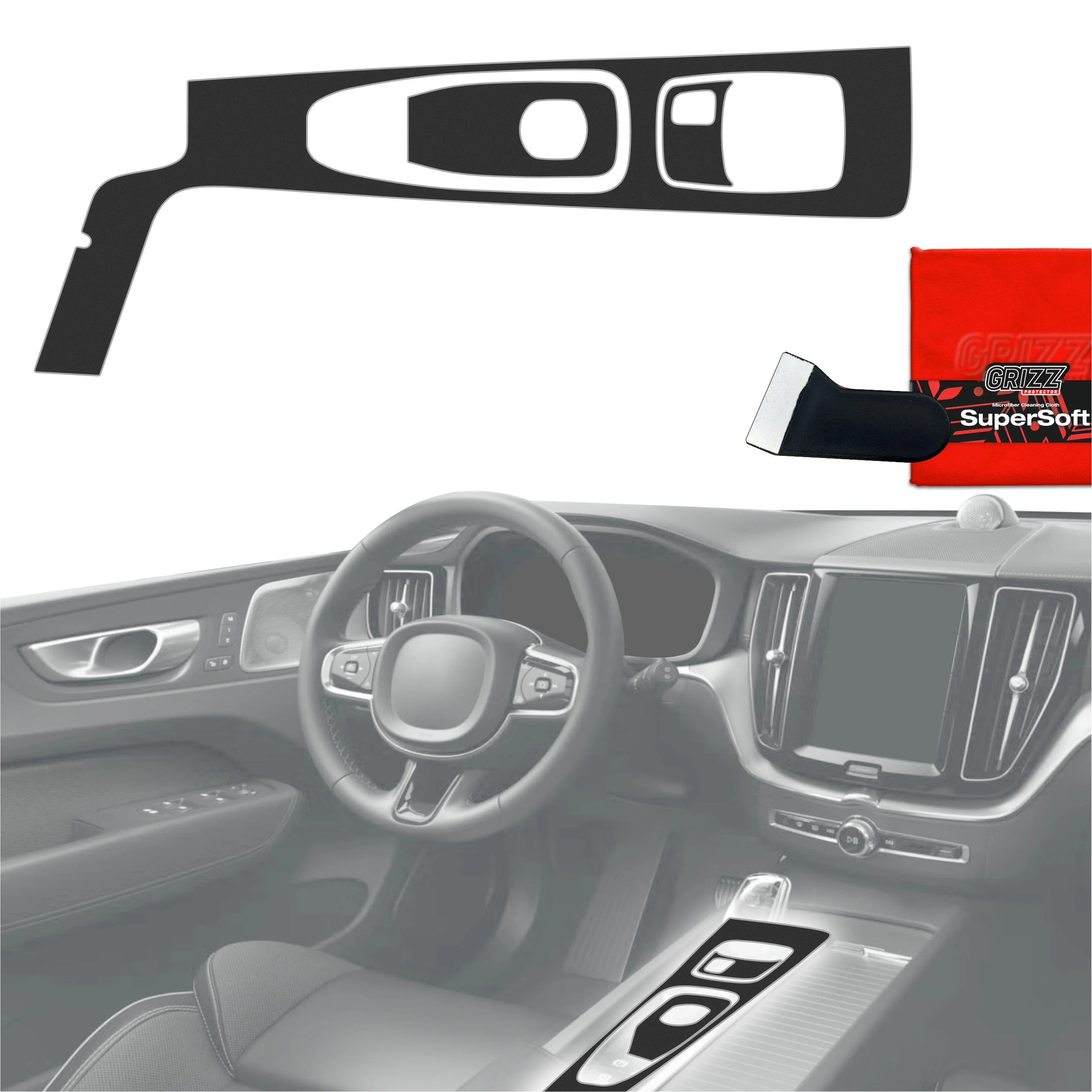 3in1 Schutzfolien Grizz Protector für Mittelkonsole - Volvo XC60 B5 (2021-2022) Schwarz Matt Antifingerprint