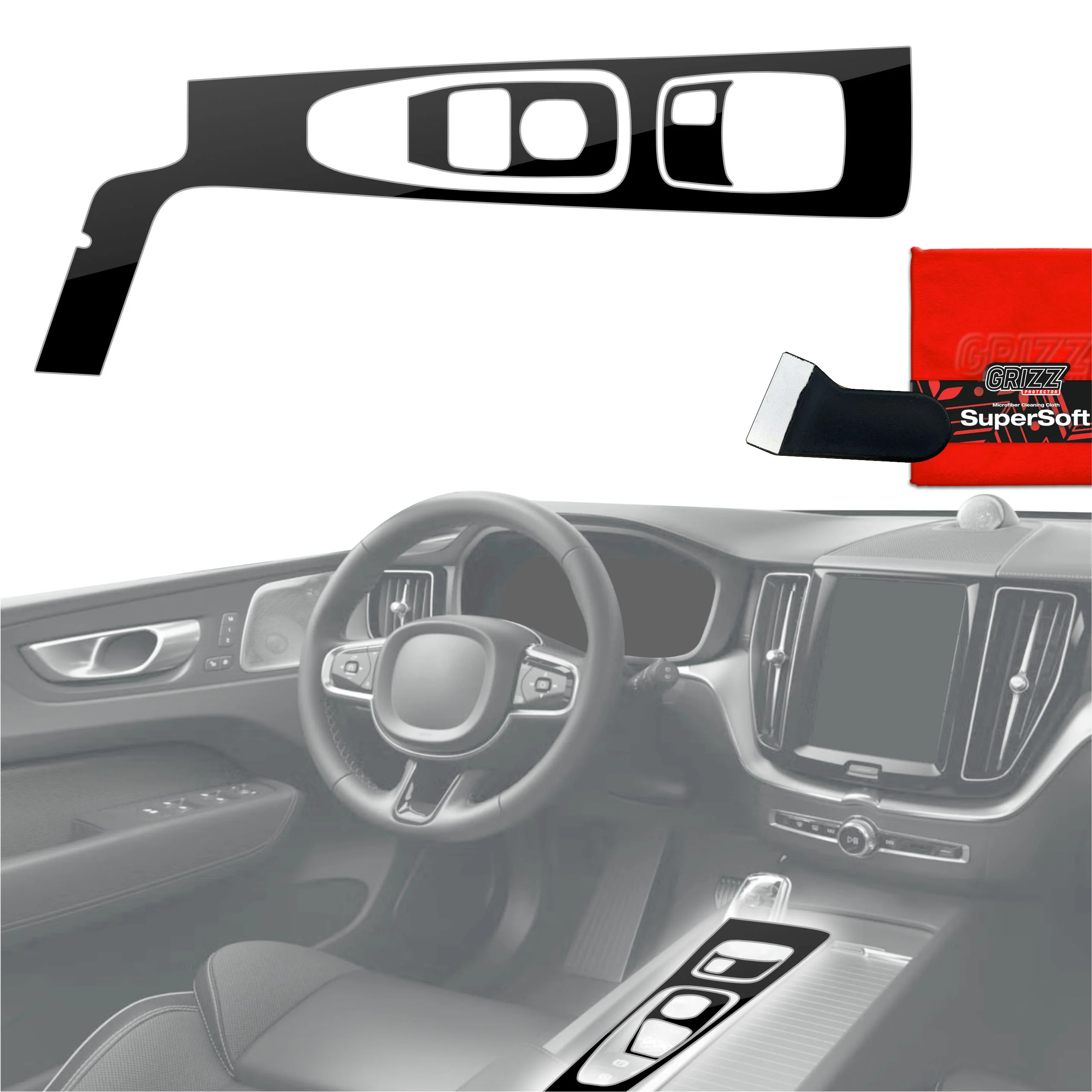 3in1 Schutzfolien Grizz Protector für Mittelkonsole - Volvo XC60 D4 Drive Mode (2020) Schwarz Glanz