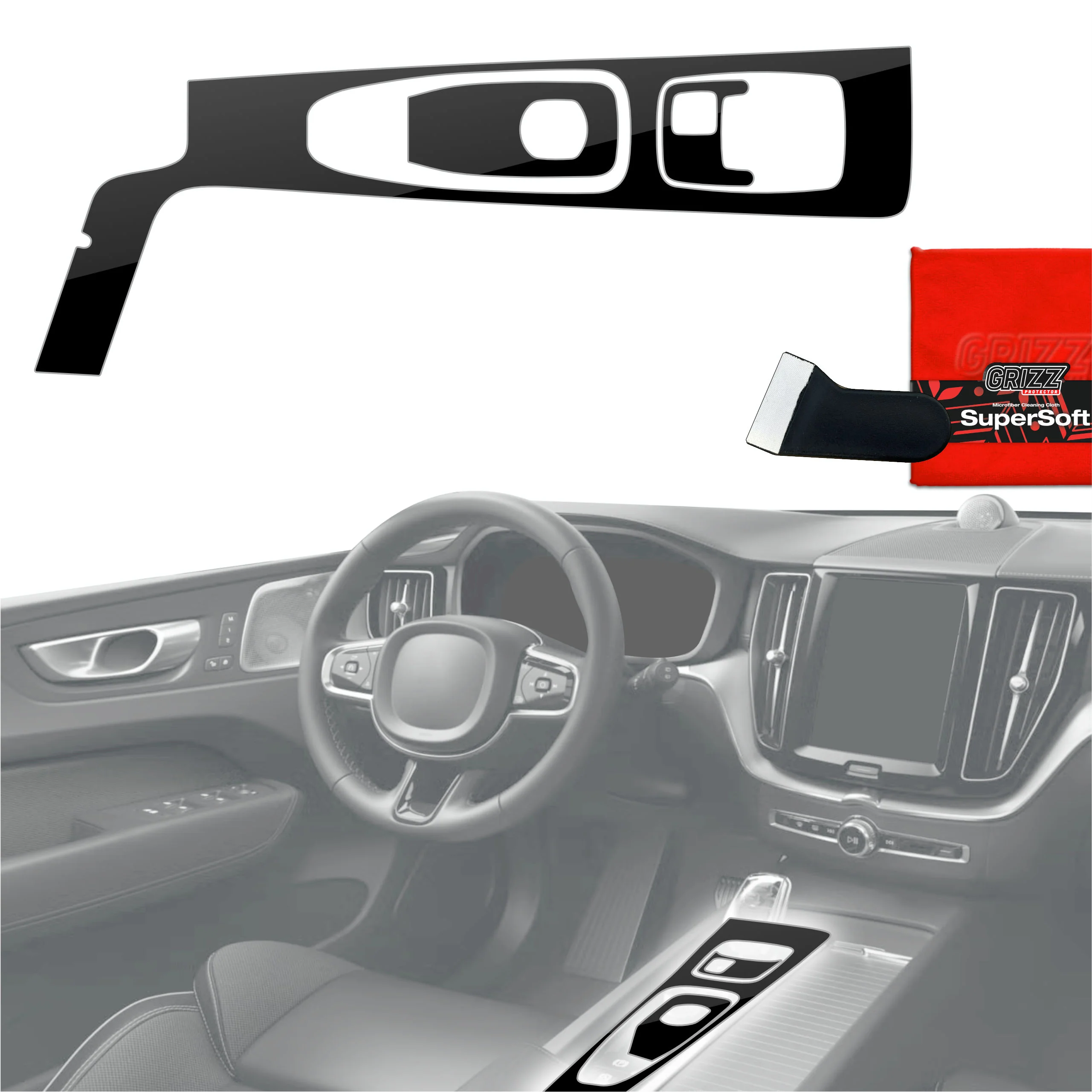 3in1 Schutzfolien Grizz Protector für Mittelkonsole - Volvo XC60 D5 (2021-2022) Schwarz Glanz