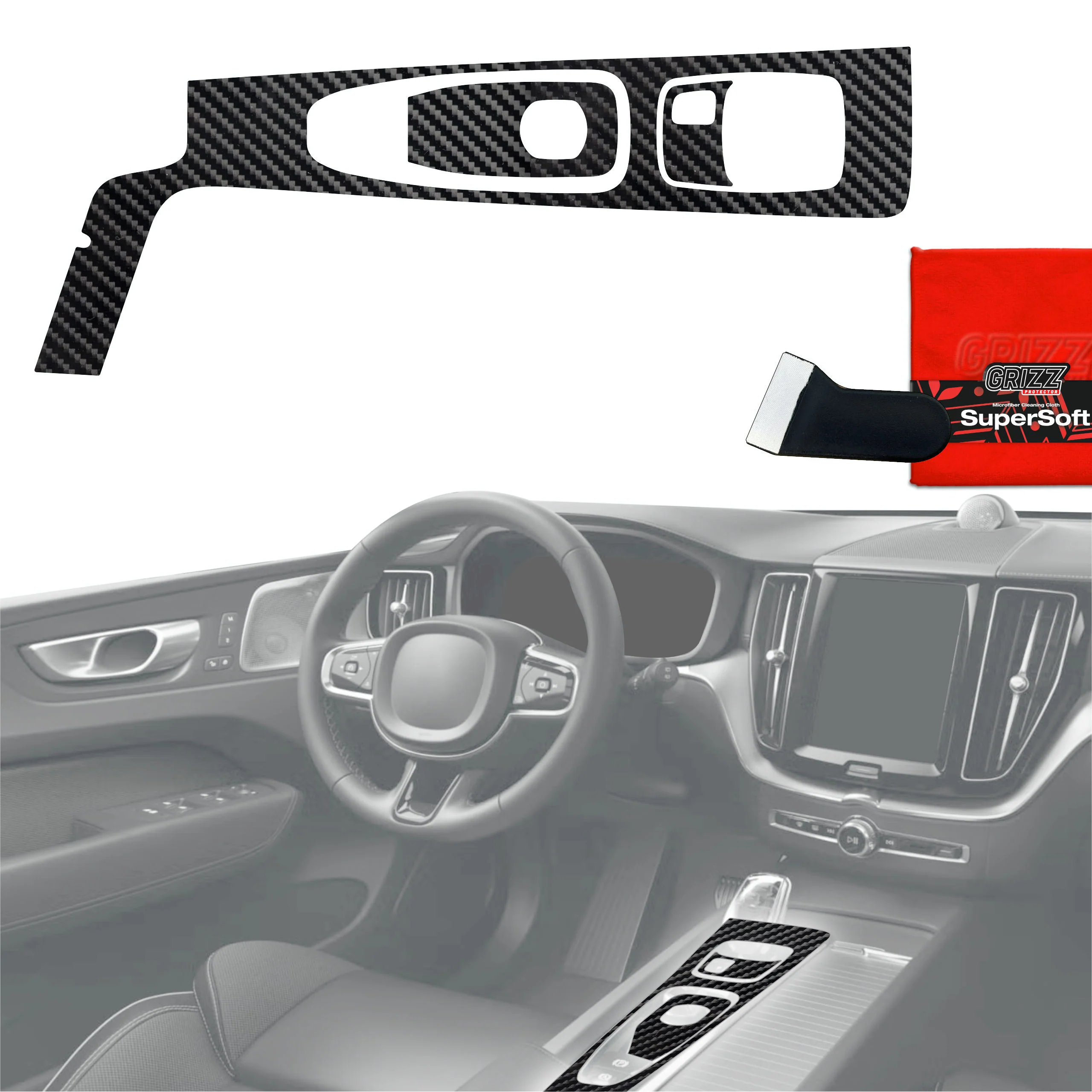 3in1 Schutzfolien Grizz Protector für Mittelkonsole - Volvo XC60 T6 (2021-2022) Carbon Optik Glanz