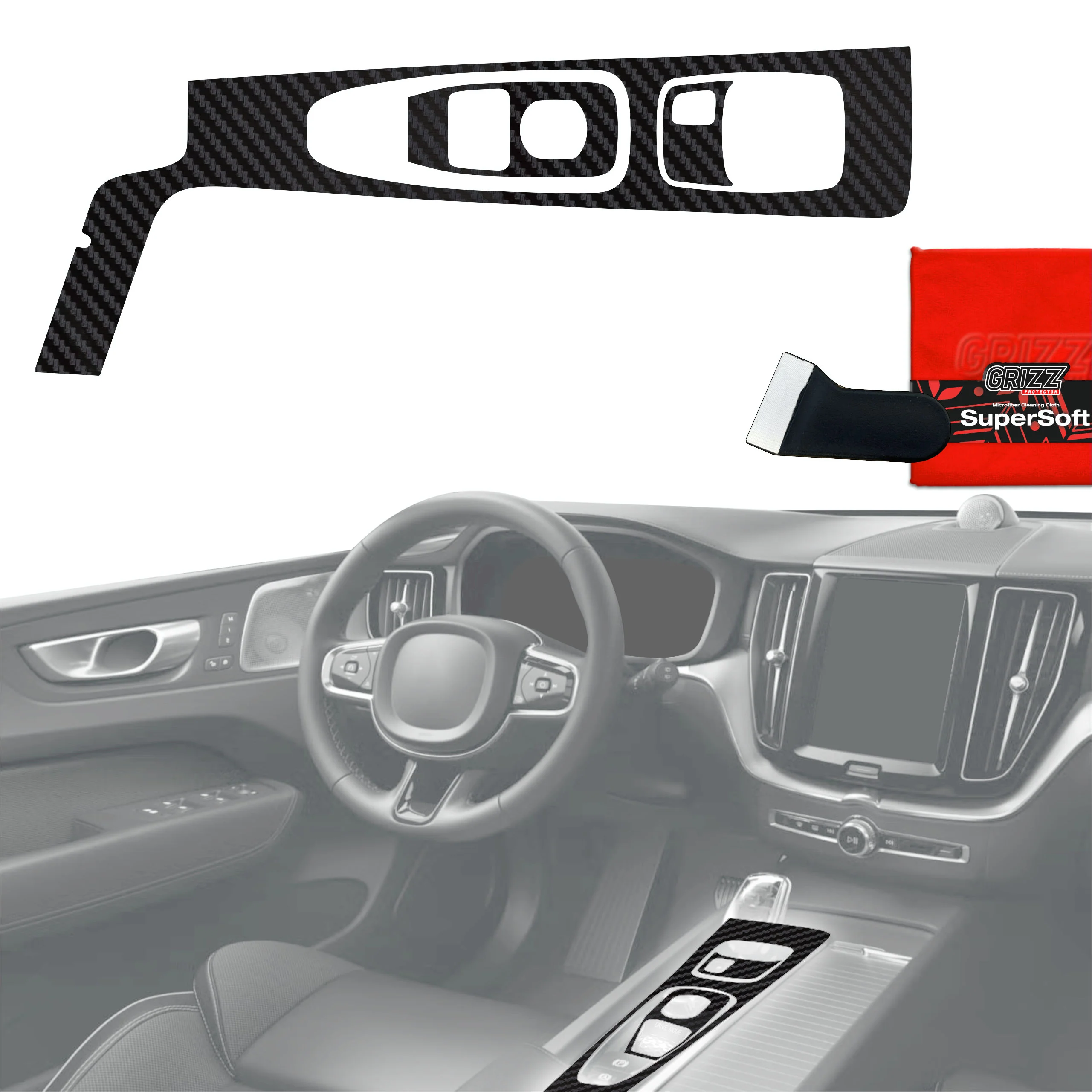 3in1 Schutzfolien Grizz Protector für Mittelkonsole - Volvo XC60 T8 Drive Mode (2019-2021) Carbon Optik Matt Antifingerprint