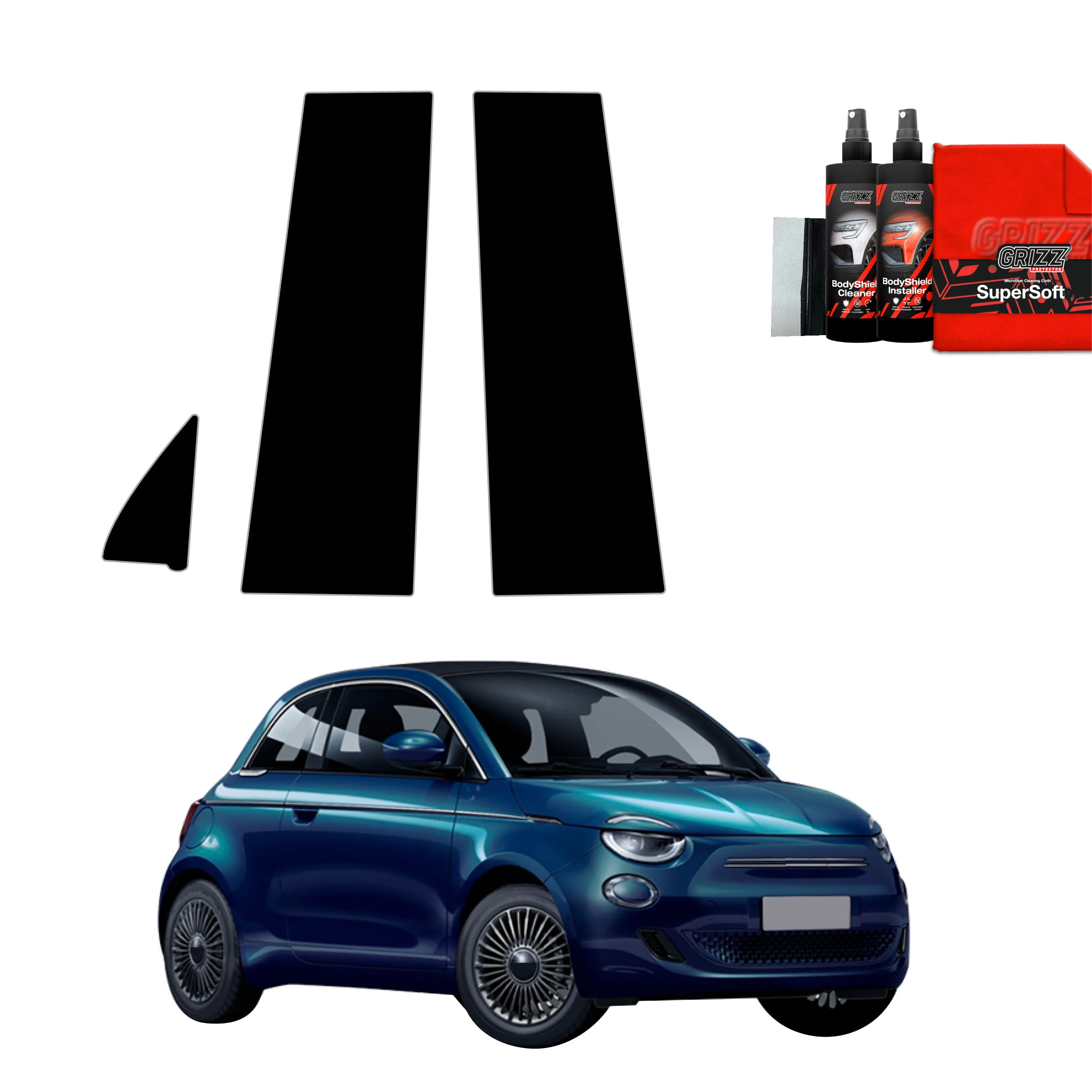 3in1 Schwarze Grizz Protector schutzfolie für B-C-Säule - Fiat 500 (2016-2025)