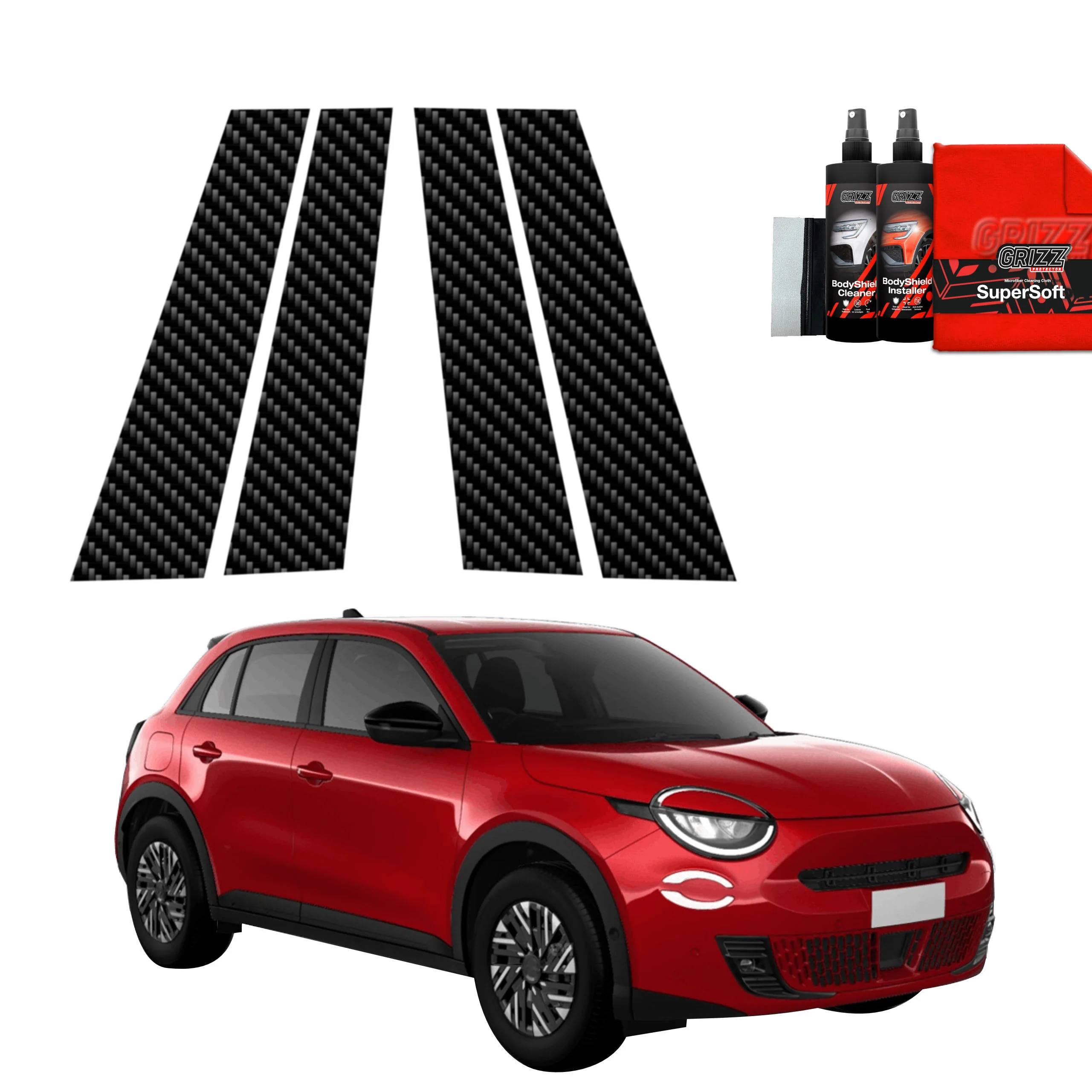 4in1 Kohlenstoff Schutzfolie Grizz Protector für B-C-Säule - Fiat 600 (2023-2025)