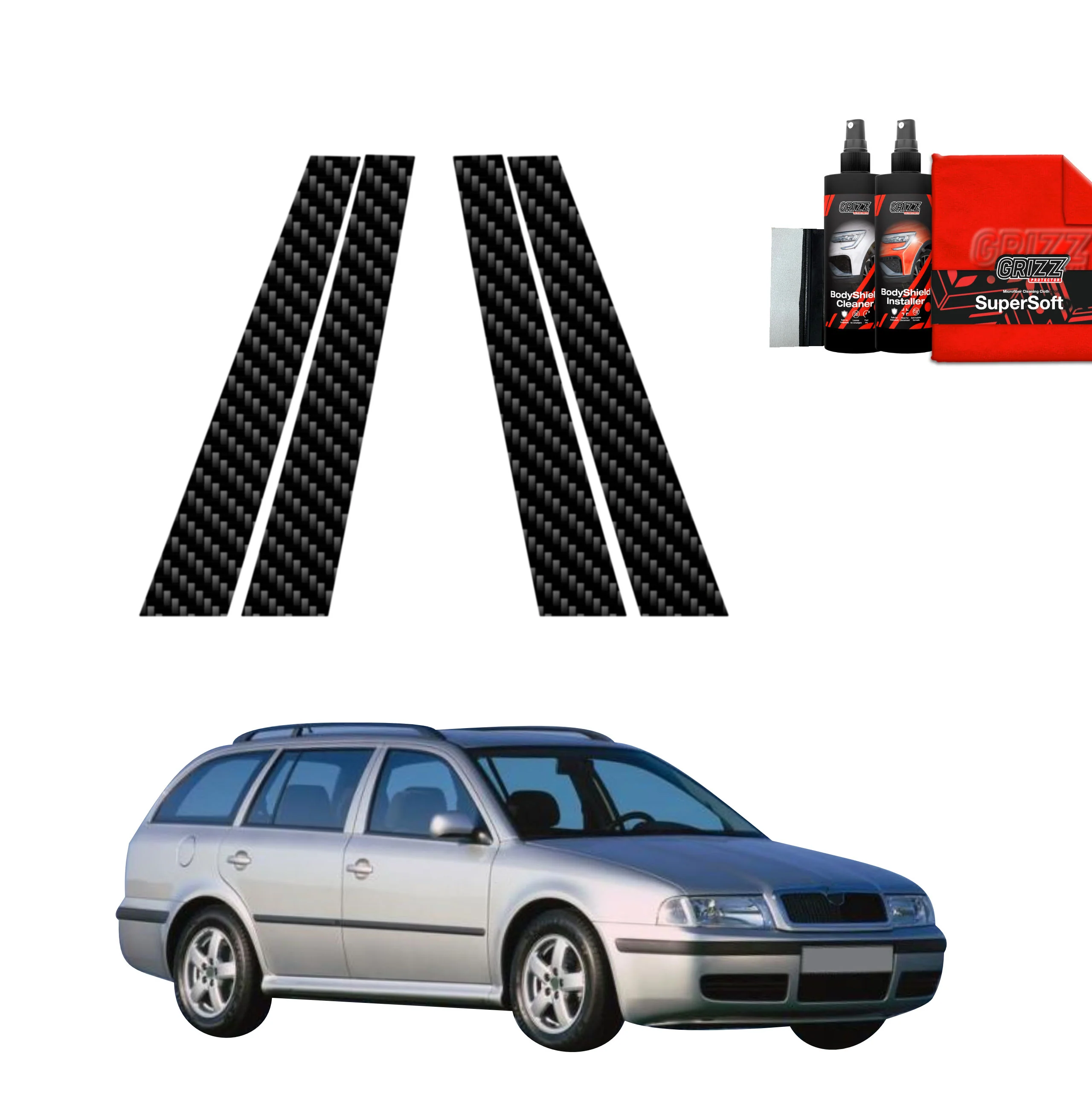 4in1 Kohlenstoff Schutzfolie Grizz Protector für B-C-Säule - Skoda Octavia Kombi (1996-2010)