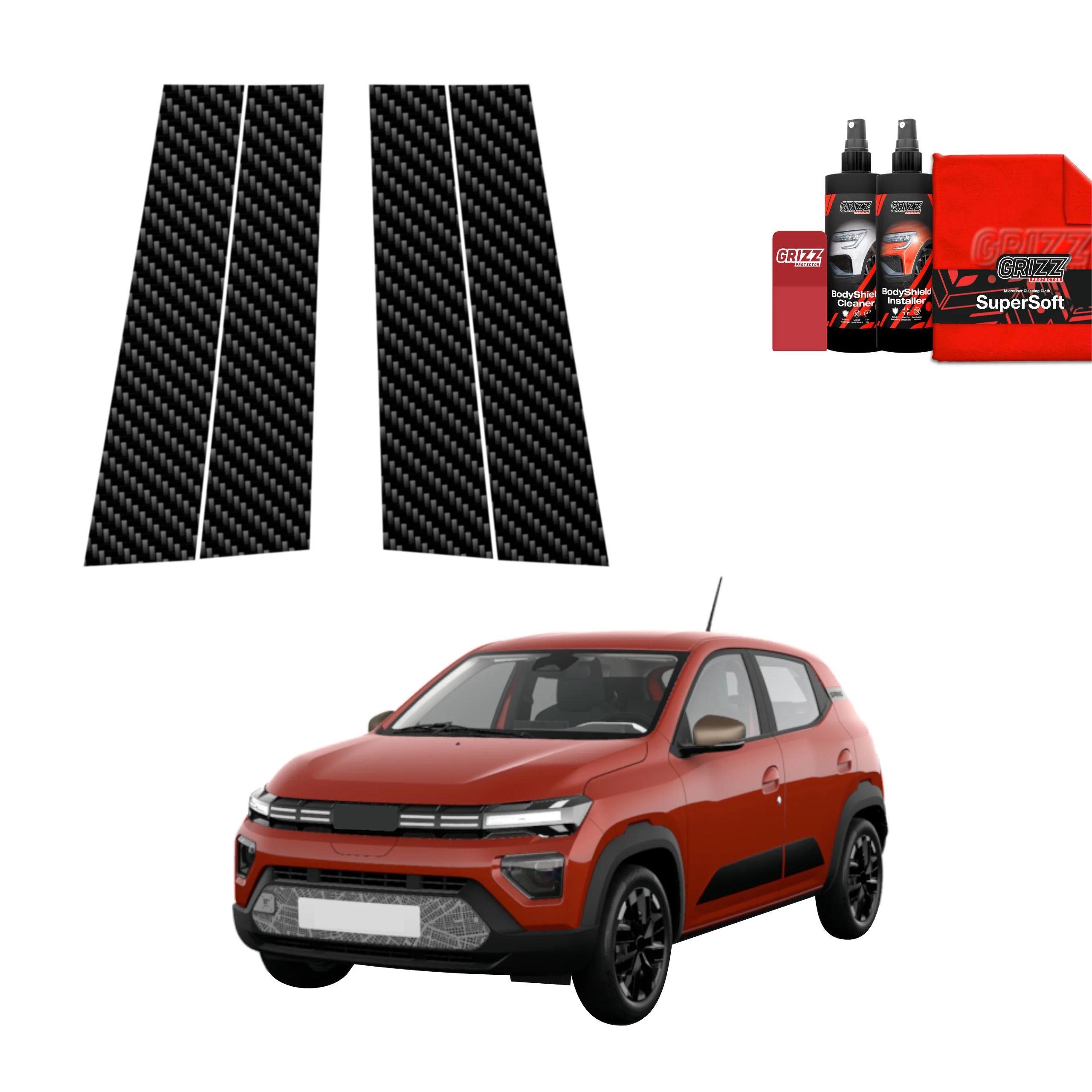 4in1 Kohlenstoff Schutzfolie Grizz Protector für B-Säule - Dacia Spring (2024-2025)