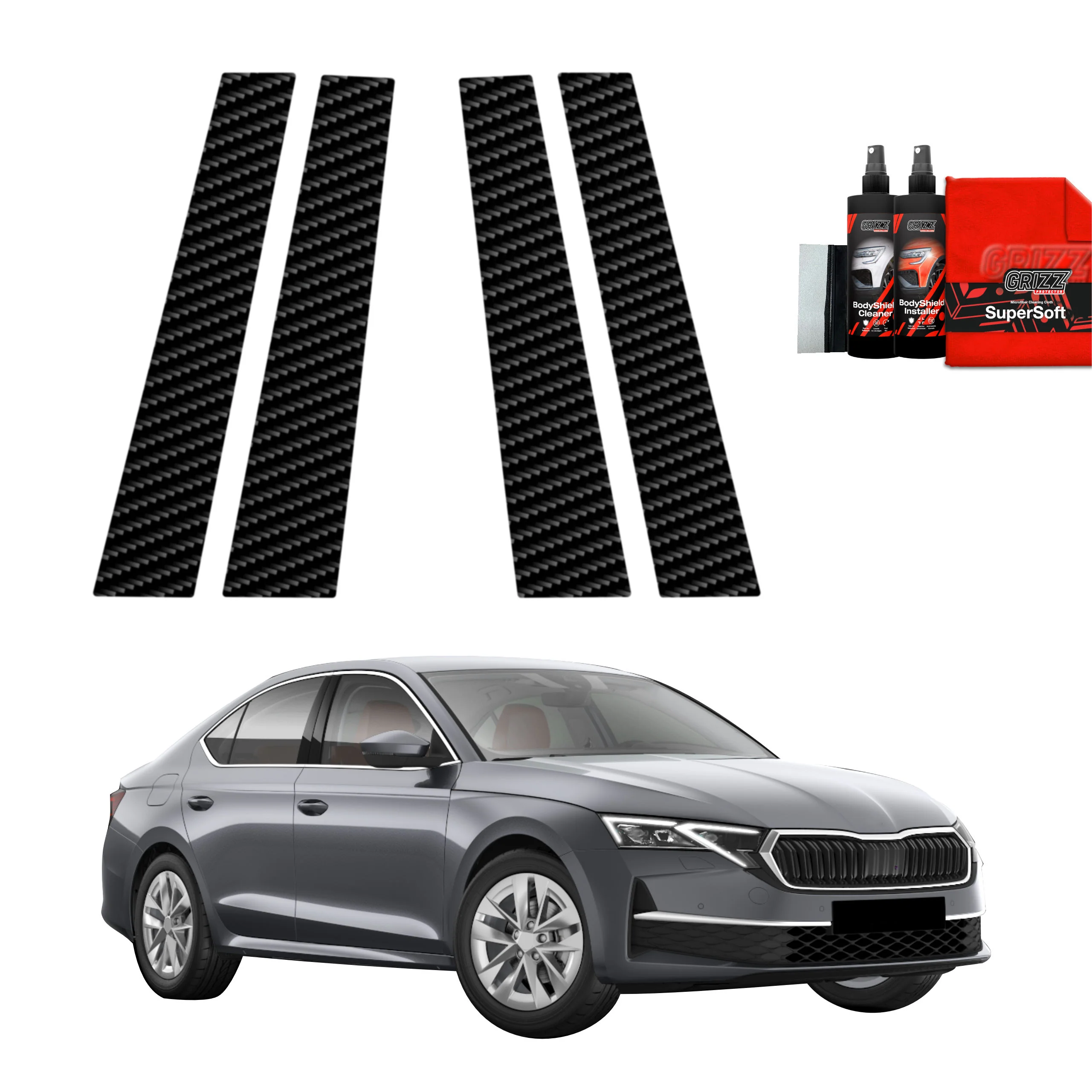 4in1 Kohlenstoff Schutzfolie Grizz Protector für B-Säule - Skoda Octavia 4 Hatchback Facelifting (2024-2025)