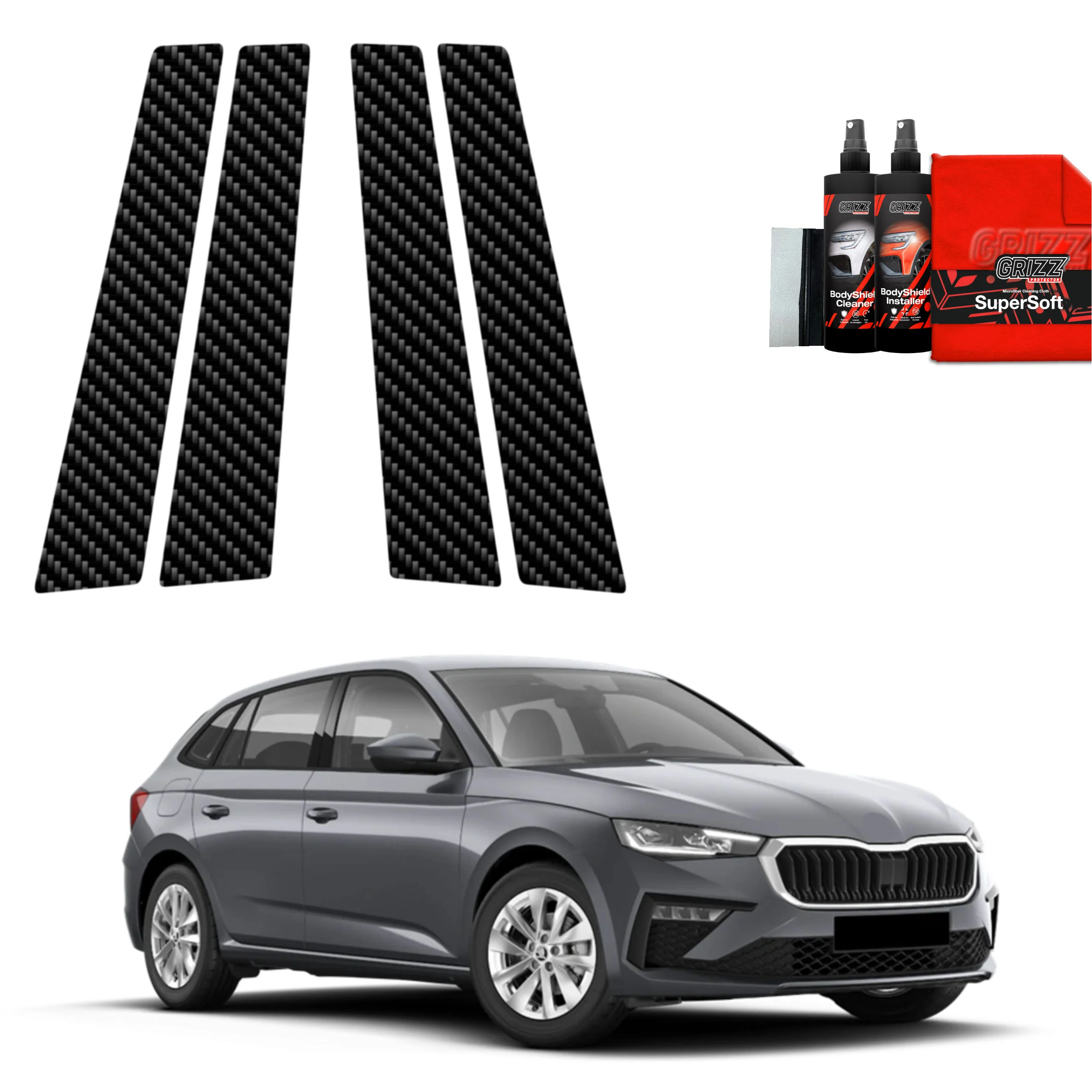 4in1 Kohlenstoff Schutzfolie Grizz Protector für B-Säule - Skoda Scala (2023- 2025)