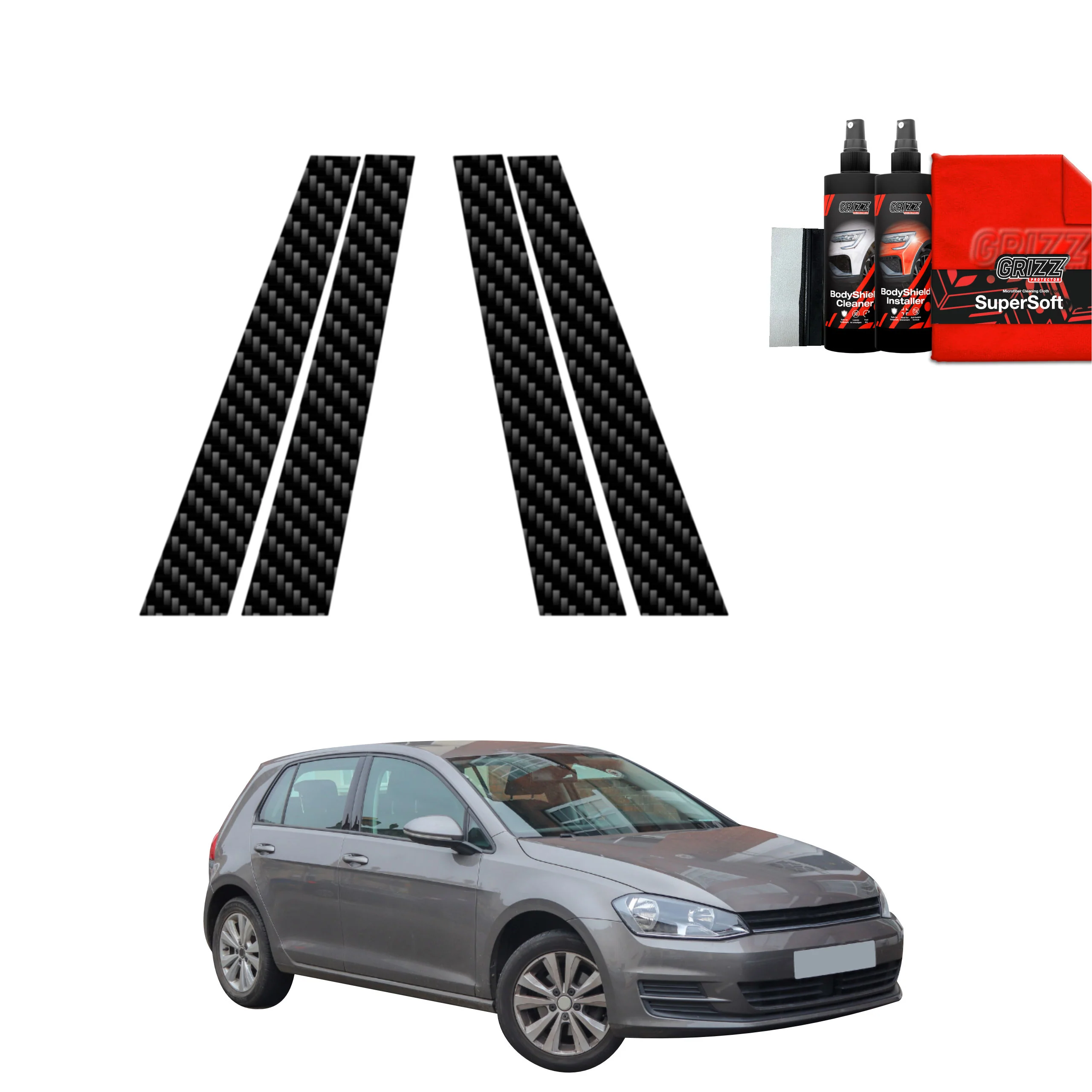 4in1 Kohlenstoff Schutzfolie Grizz Protector für B-Säule - Volkswagen Golf 7 Hatchback 5D (2012-2020)