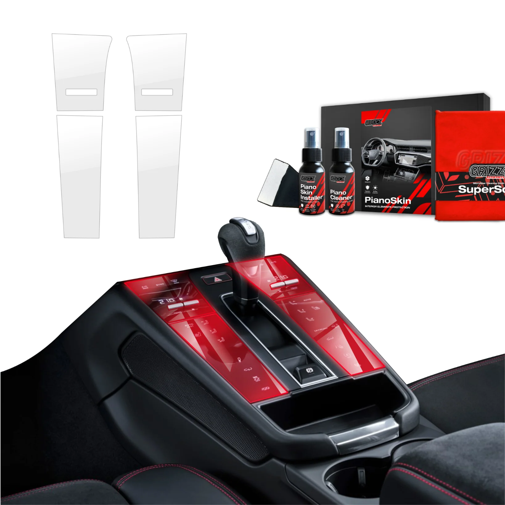 4in1 Mittelkonsole Schutzfolie Grizz Protector für Porsche Macan S (2021-2024) Glanz