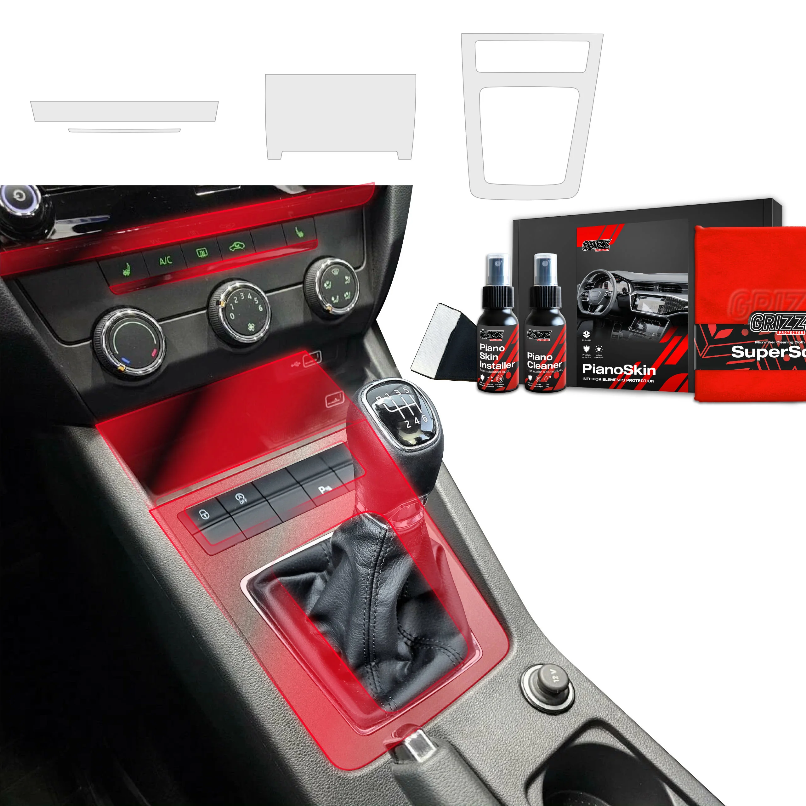 4in1 Mittelkonsole Schutzfolie Grizz Protector für Skoda Octavia 3 (2017-2020) Matt
