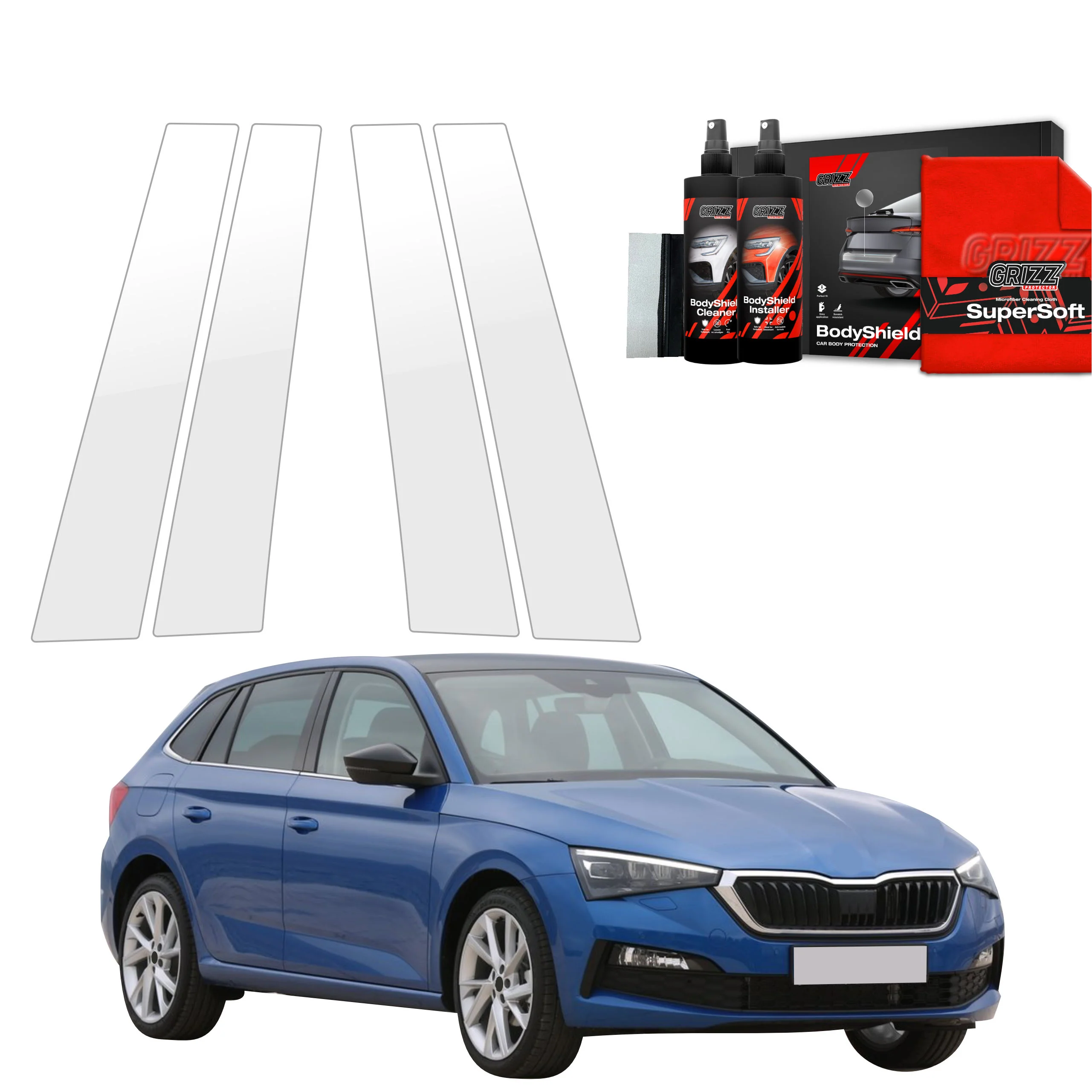 4in1 Schutzfolie Grizz Protector für B-Säule - Skoda Scala (2019- 2023)