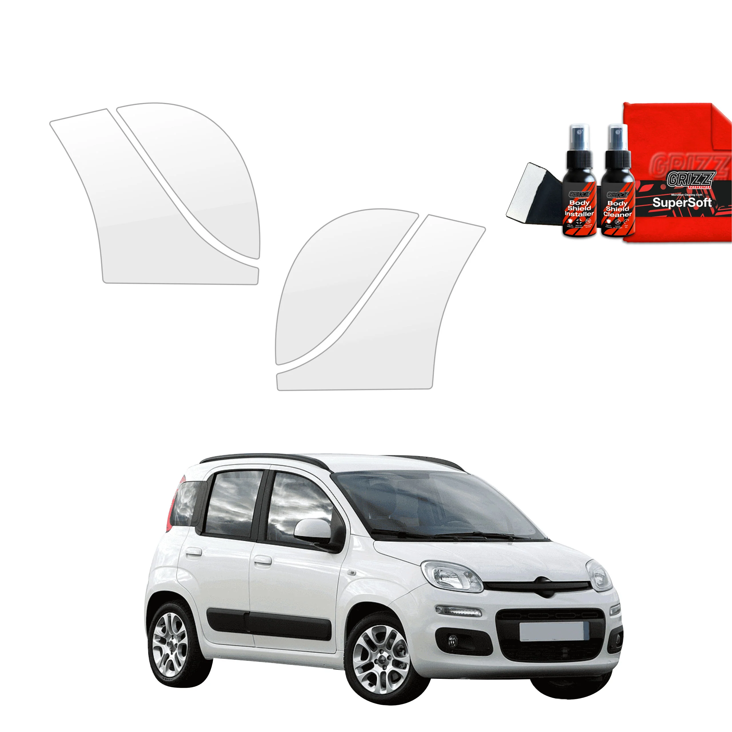 4in1 Schutzfolie Grizz Protector für hinteren & vorderen Seitenschwelle - Fiat Panda 3 Hatchback 5D (2011-2016)
