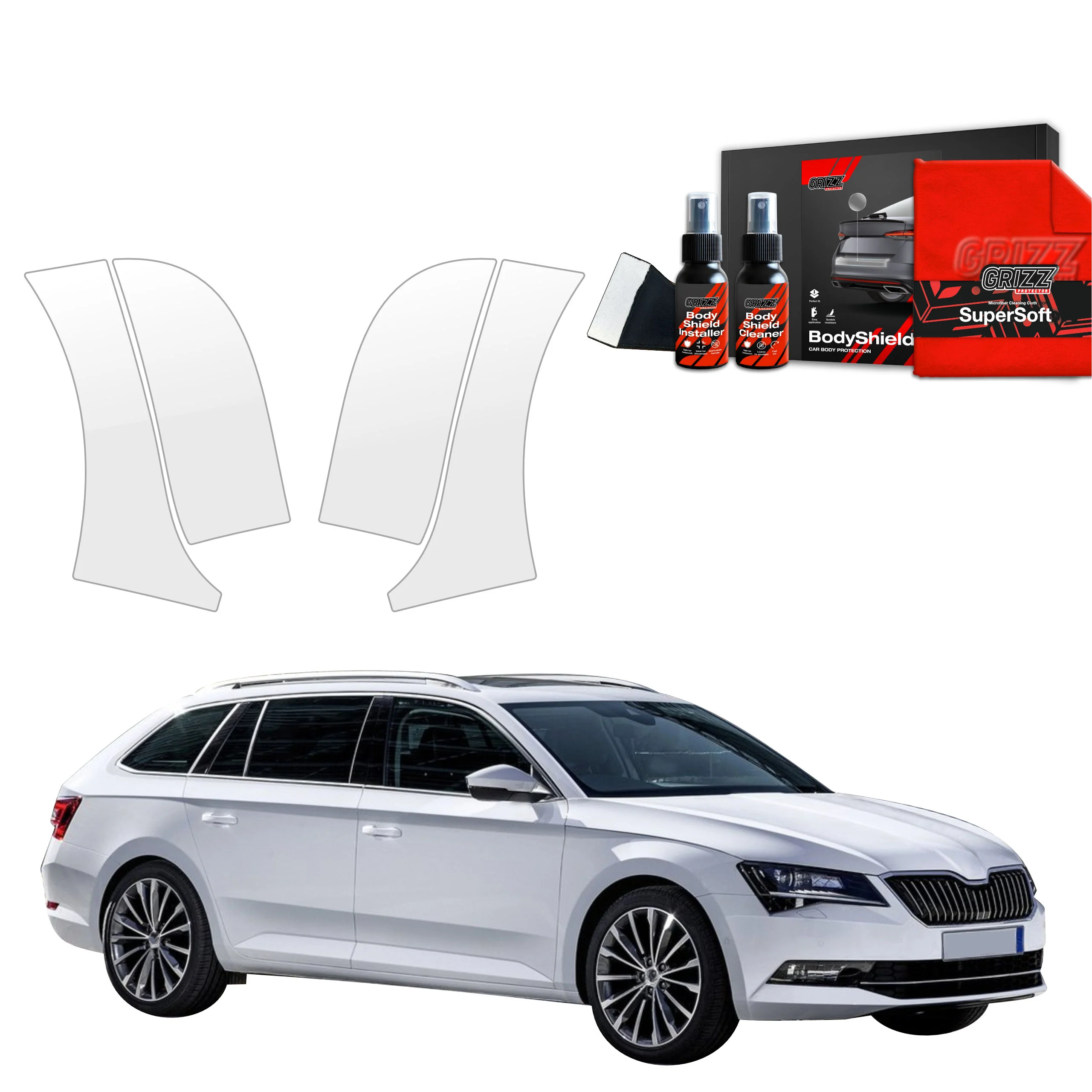 4in1 Schutzfolie Grizz Protector für hinteren & vorderen Seitenschwelle - Skoda Superb 3 Combi (2016-2019)