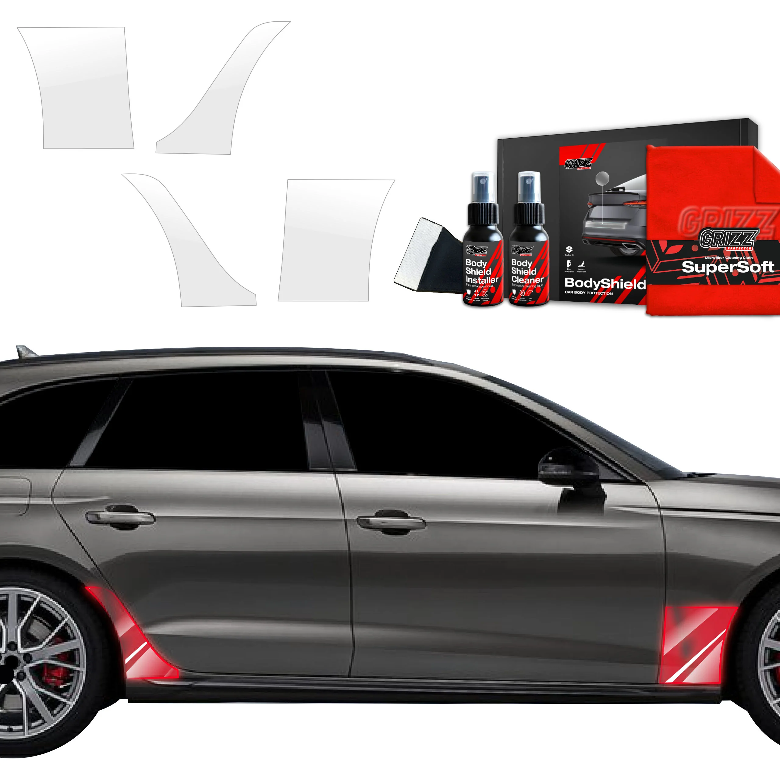 4in1 Schutzfolie Grizz Protector für hinteren & vorderen Seitenschweller - Audi A4 Avant (2019-2024)