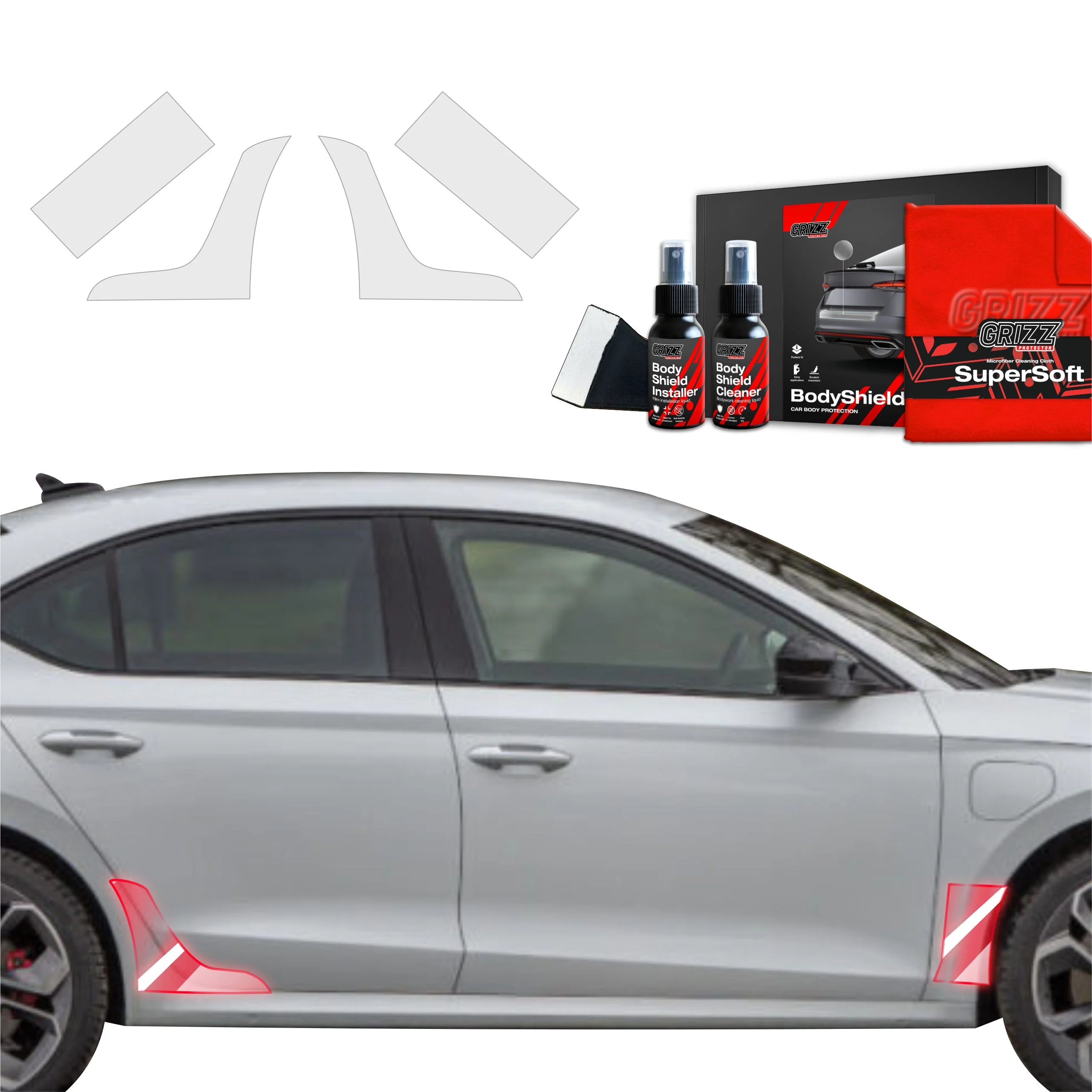 4in1 Schutzfolie Grizz Protector für hinteren & vorderen Seitenschweller - Skoda Octavia 4 Hatchback Facelifting (2024-2025)