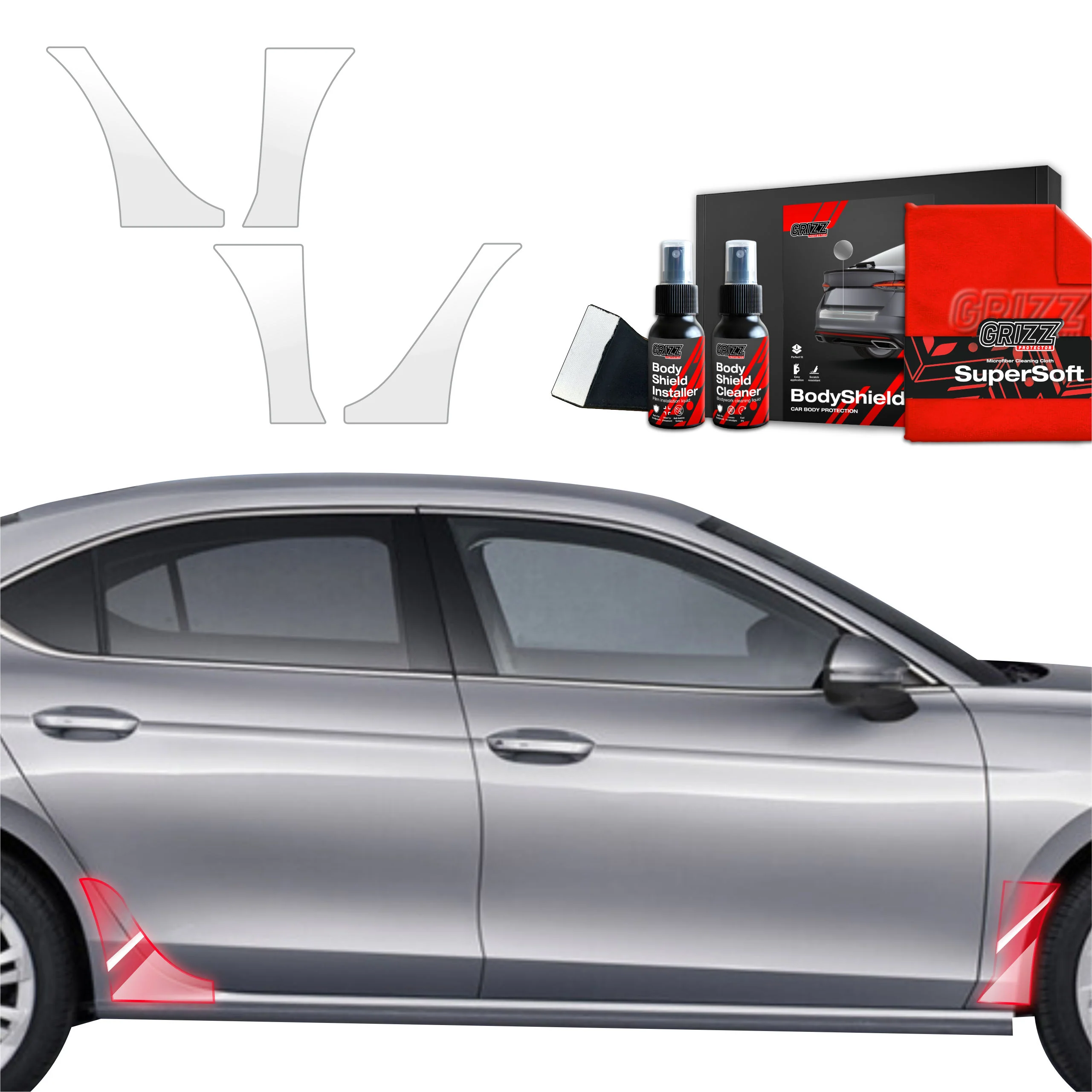4in1 Schutzfolie Grizz Protector für hinteren & vorderen Seitenschweller - Skoda Superb 4 Liftback (2024-2025)