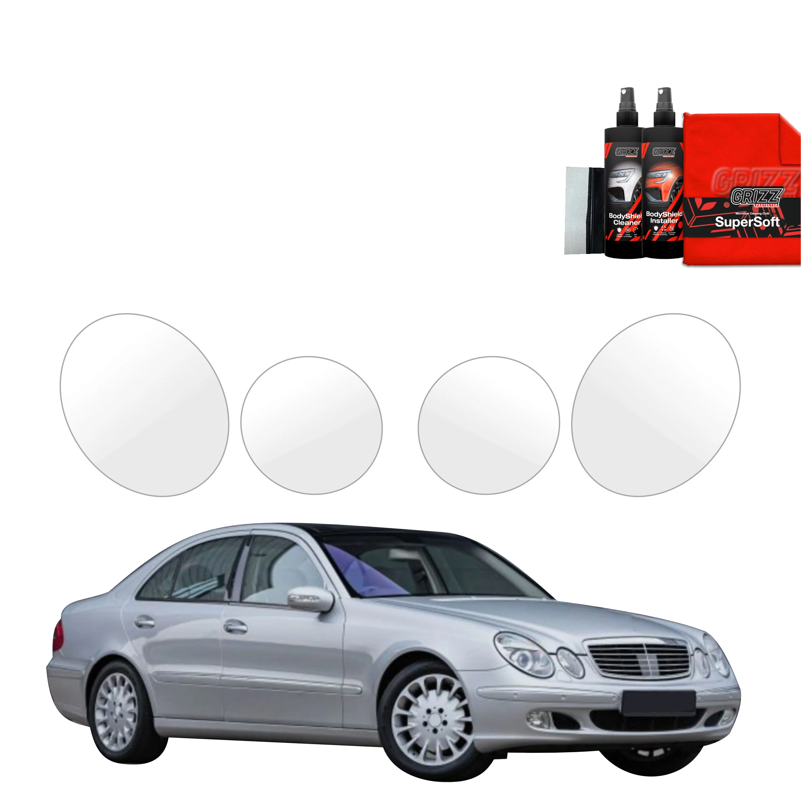 4in1 Schutzfolie Grizz Protector für Scheinwerfer - Mercedes Benz E Klasse W211 Sedan (2002-2009)