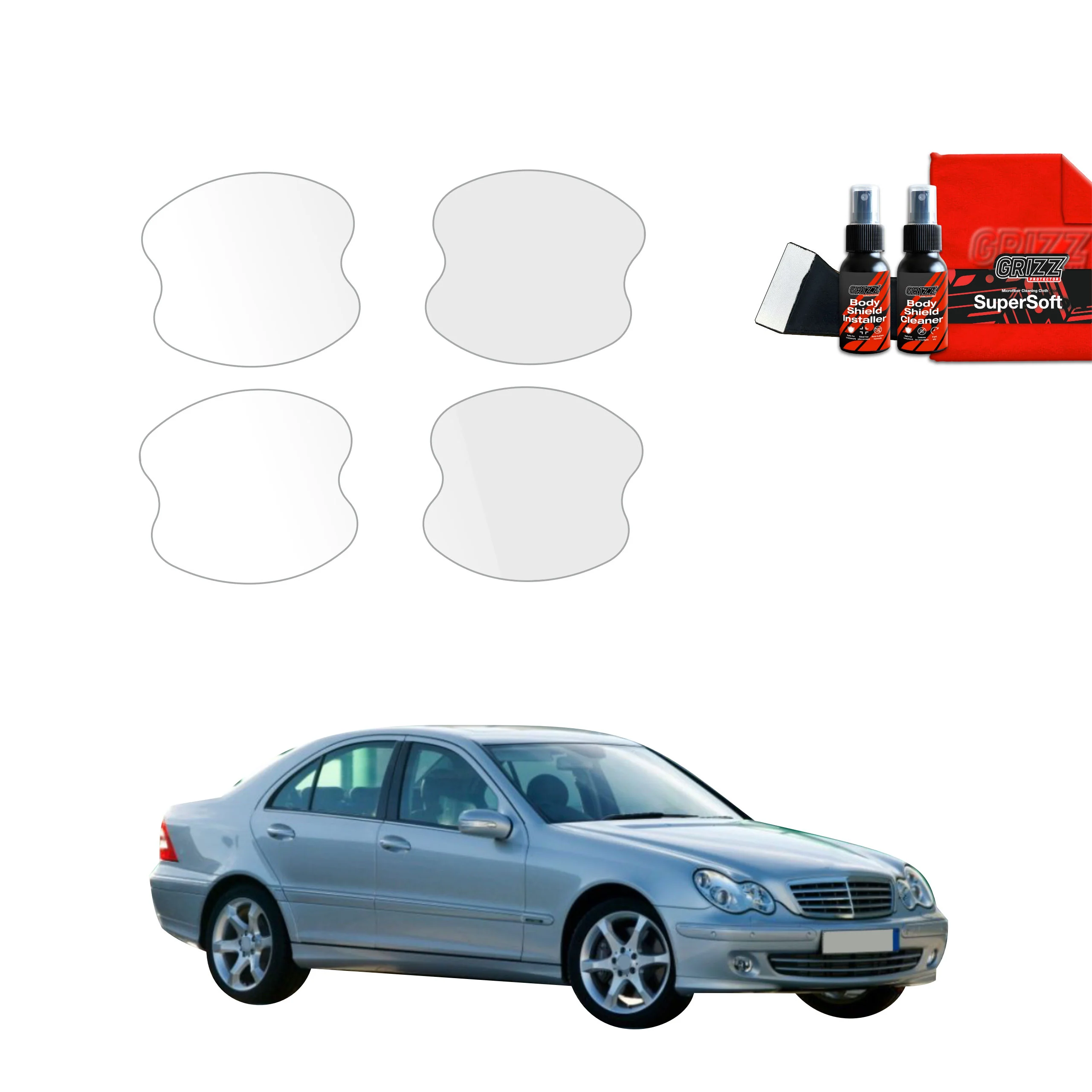 4in1 Schutzfolie Grizz Protector für Türgriffmulden - Mercedes Benz C Klasse W203 Sedan (2000-2007)