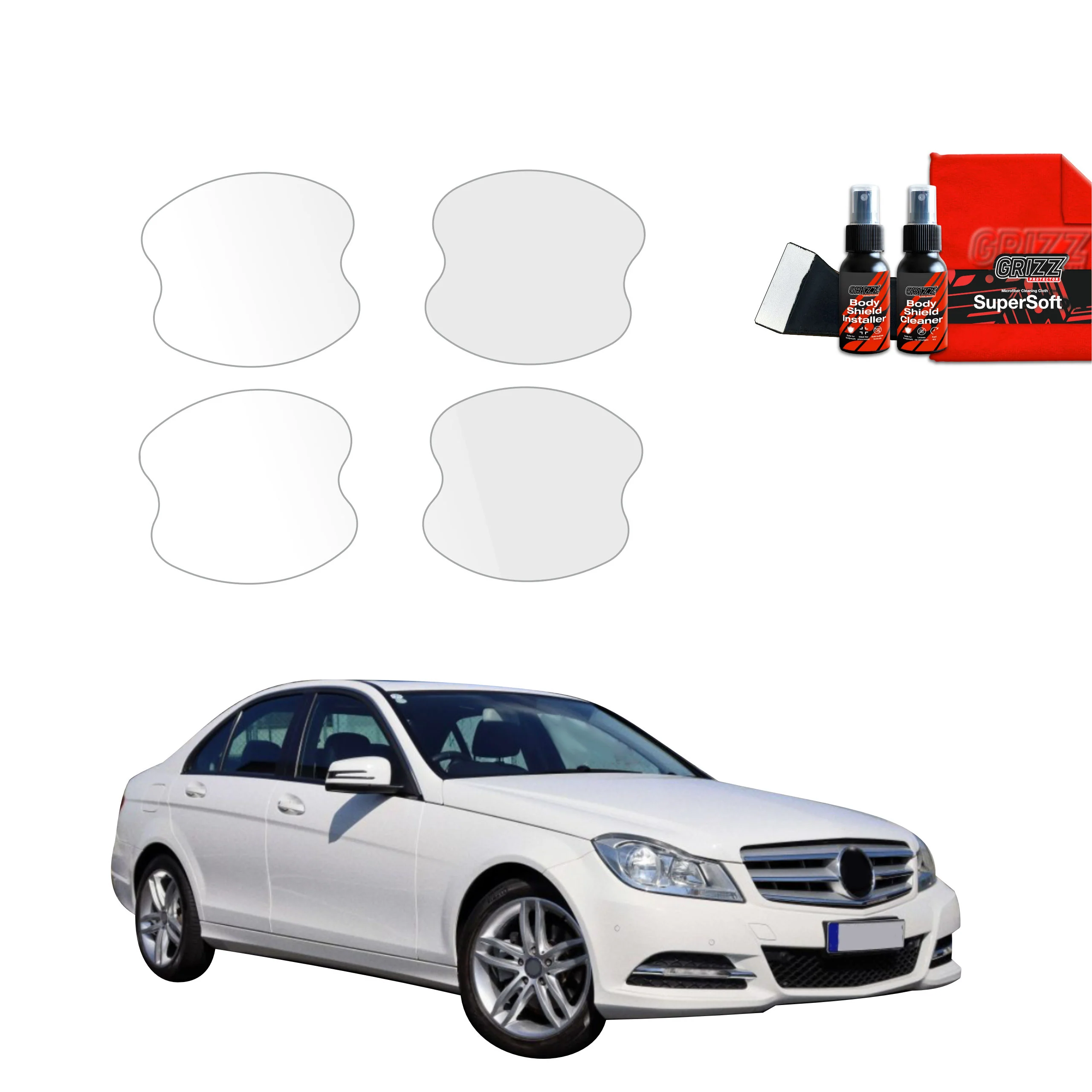 4in1 Schutzfolie Grizz Protector für Türgriffmulden - Mercedes Benz C Klasse W204 Sedan Facelifting (2011-2014)