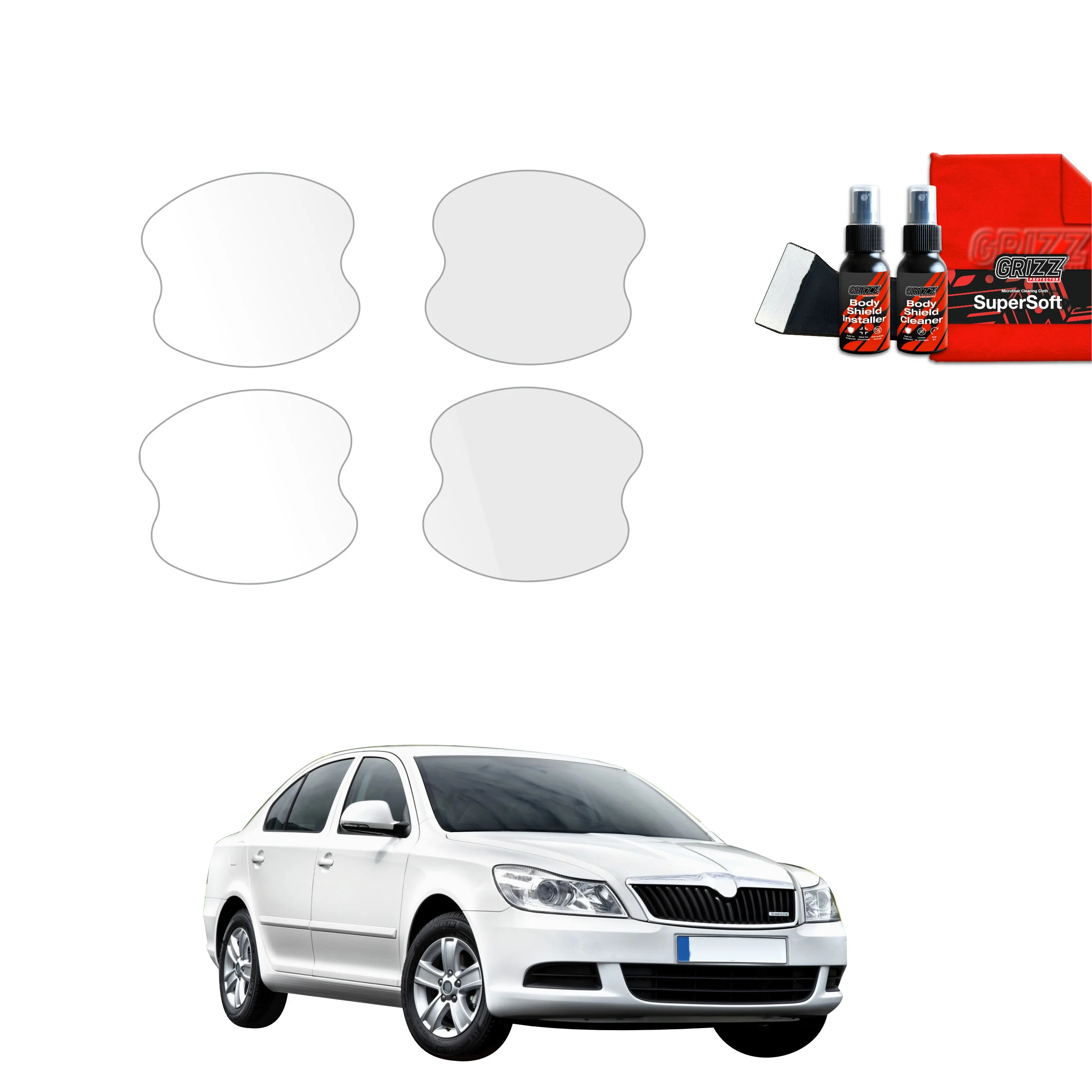 4in1 Schutzfolie Grizz Protector für Türgriffmulden - Skoda Octavia 2 Sedan Facelifting (2008-2013)
