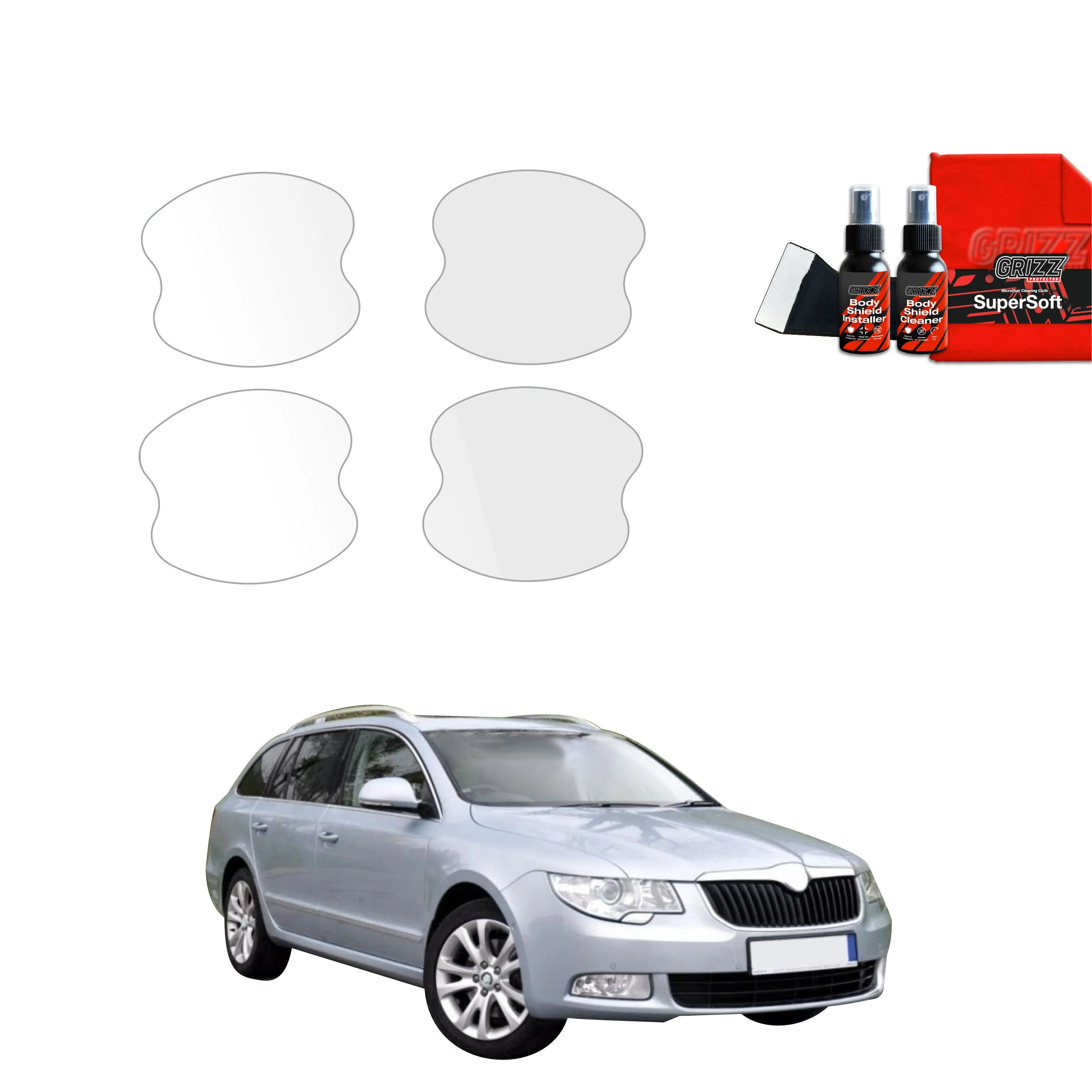 4in1 Schutzfolie Grizz Protector für Türgriffmulden - Skoda Superb 2 Sedan 4D (2008-2013)