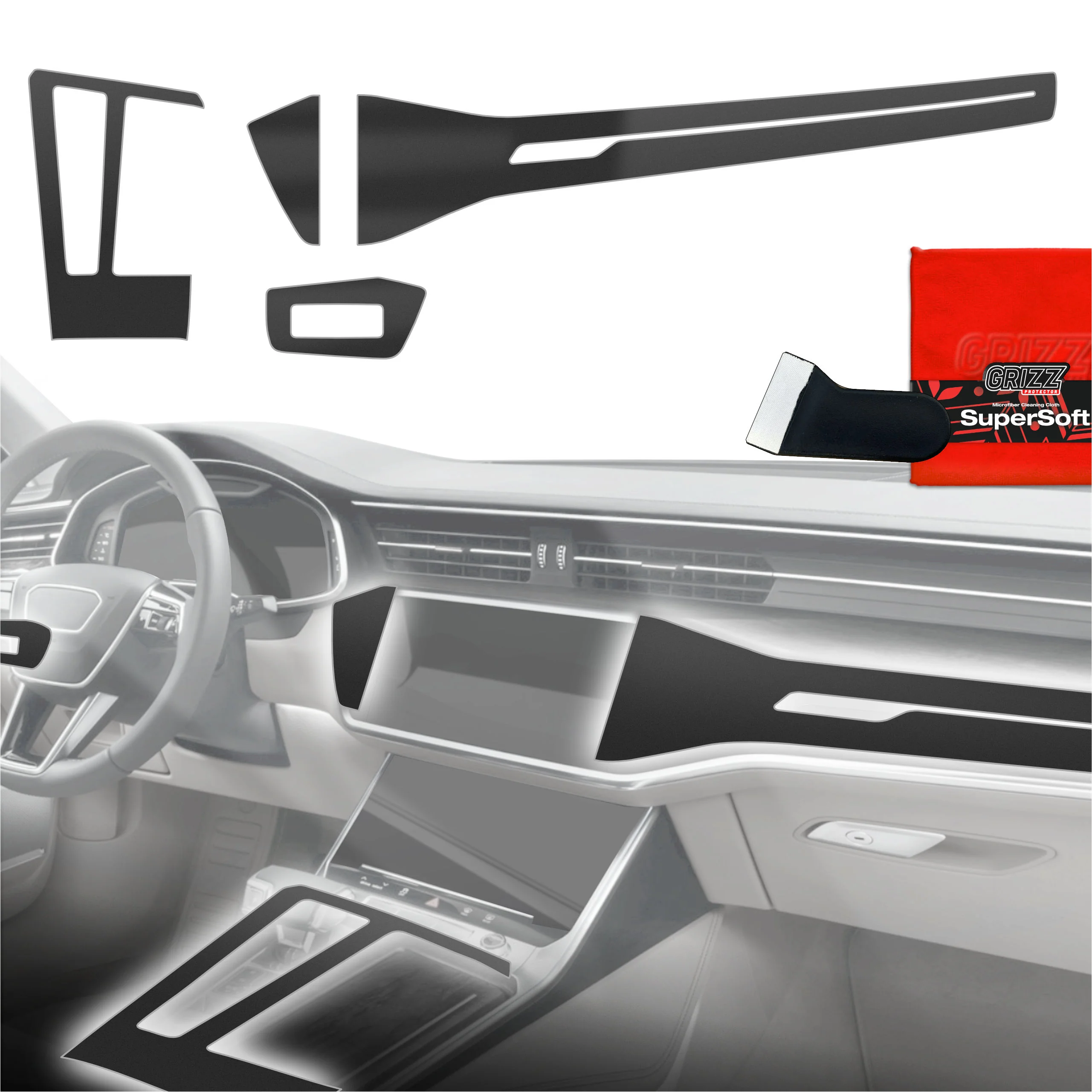 4in1 Schutzfolien Grizz Protector für Mittelkonsole & Armaturenbrett - Audi RS7 C8 (2018-2025) Schwarz Matt Antifingerprint