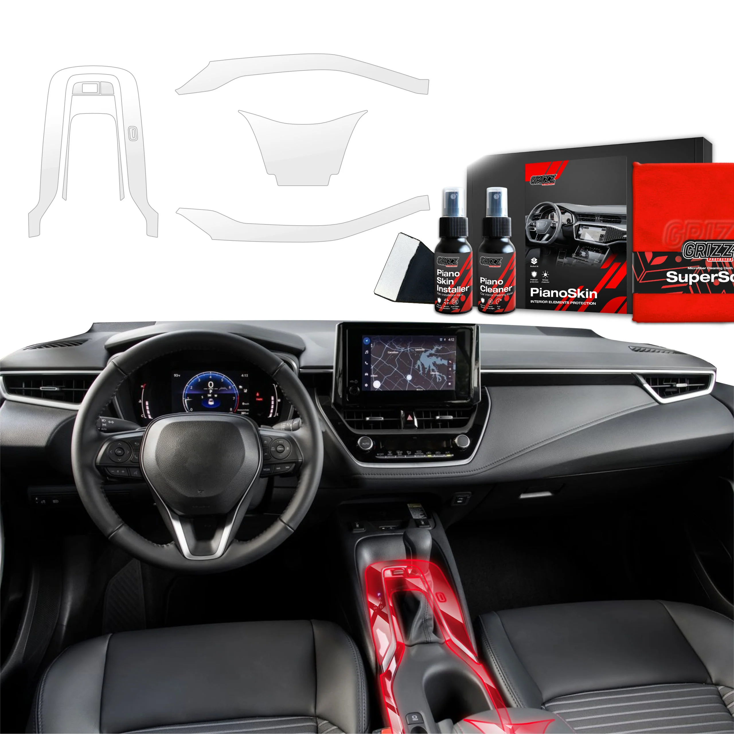 4in1 Schutzfolien Grizz Protector für Mittelkonsole & Armaturenbrett - Toyota Corolla Cross Drive Mode (2019-2025) Glanz