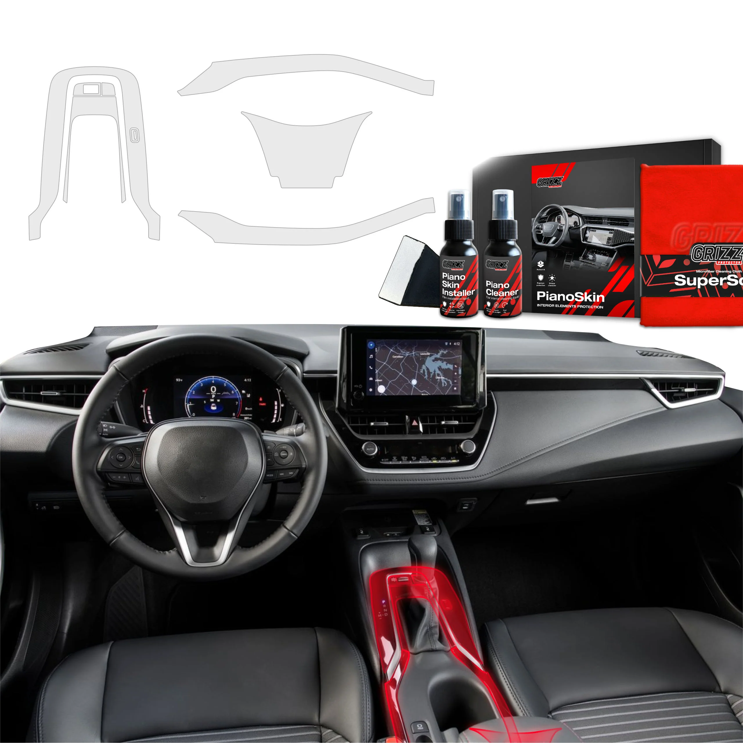 4in1 Schutzfolien Grizz Protector für Mittelkonsole & Armaturenbrett - Toyota Corolla Cross Drive Mode (2019-2025) Matt