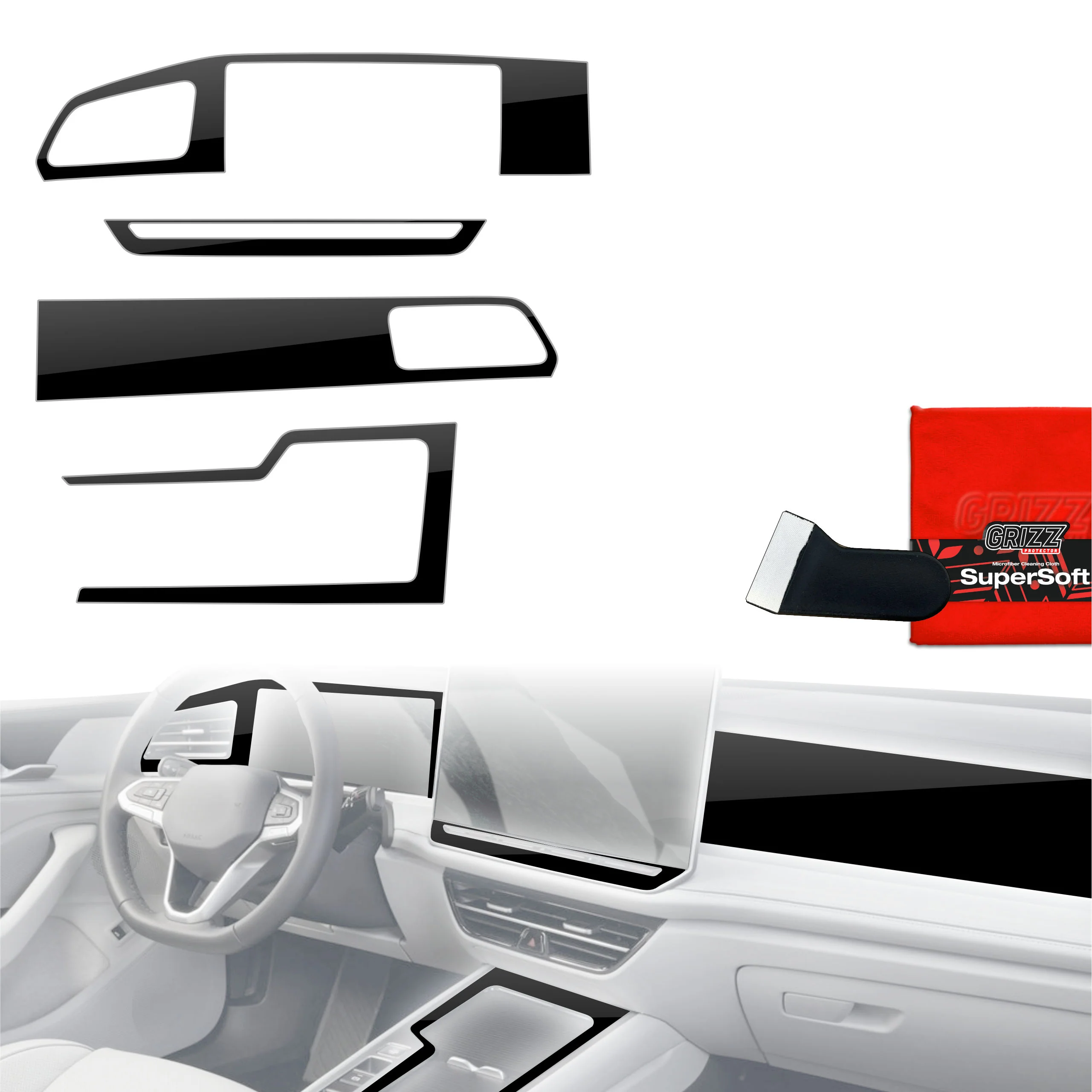 4in1 Schutzfolien Grizz Protector für Mittelkonsole & Armaturenbrett - Volkswagen Passat B9 12,9" (2024-2025) Schwarz Glanz