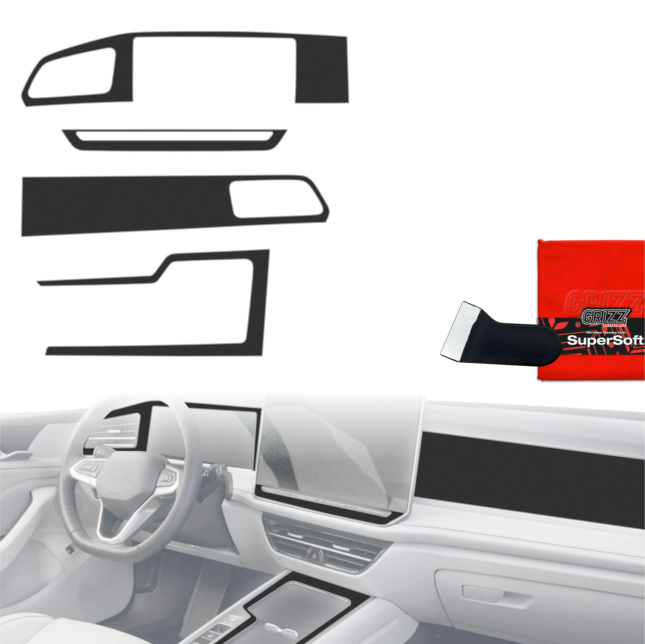 4in1 Schutzfolien Grizz Protector für Mittelkonsole & Armaturenbrett - Volkswagen Passat B9 12,9" (2024-2025) Schwarz Matt Antifingerprint