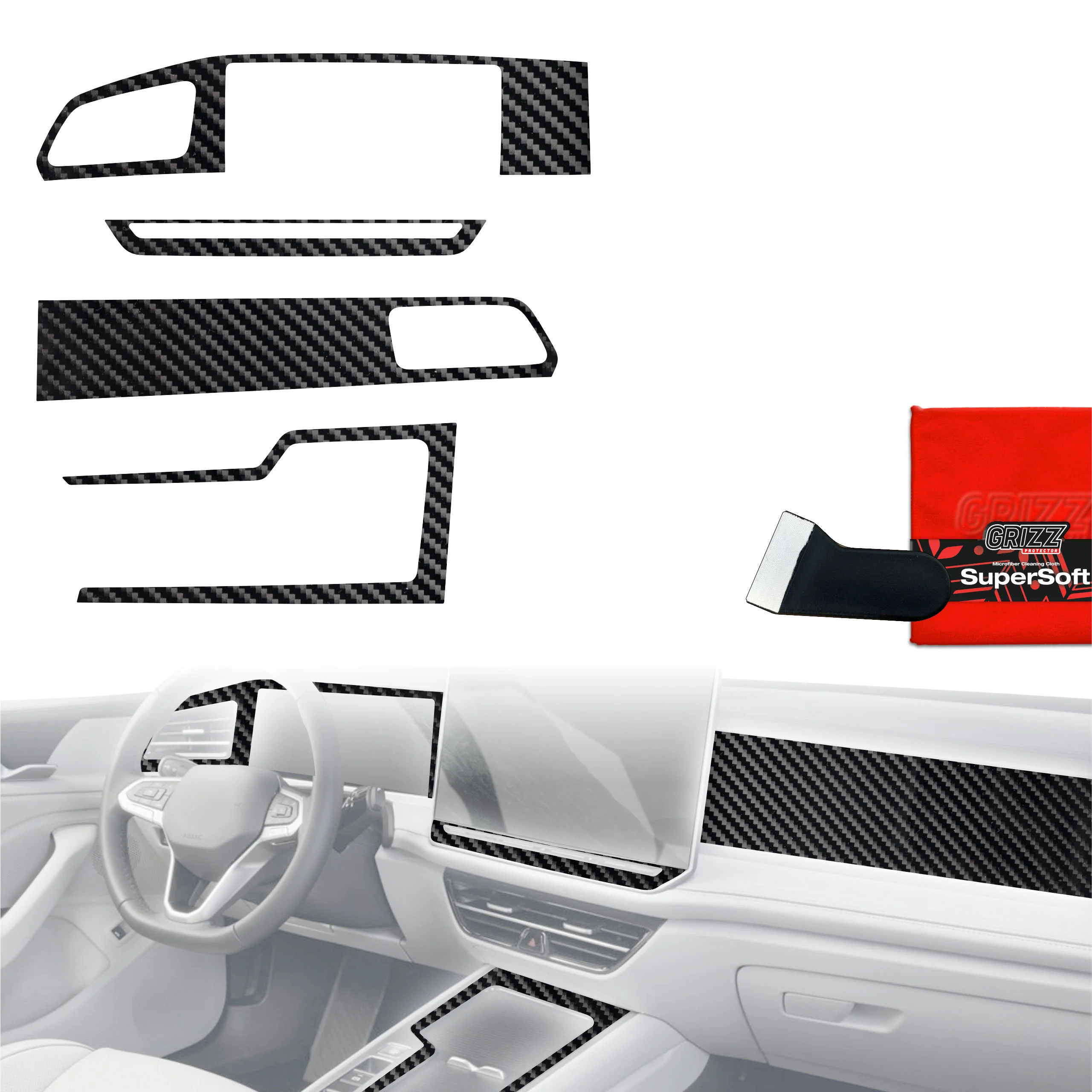 4in1 Schutzfolien Grizz Protector für Mittelkonsole & Armaturenbrett - Volkswagen Passat B9 15" (2024-2025) Carbon Optik Glanz