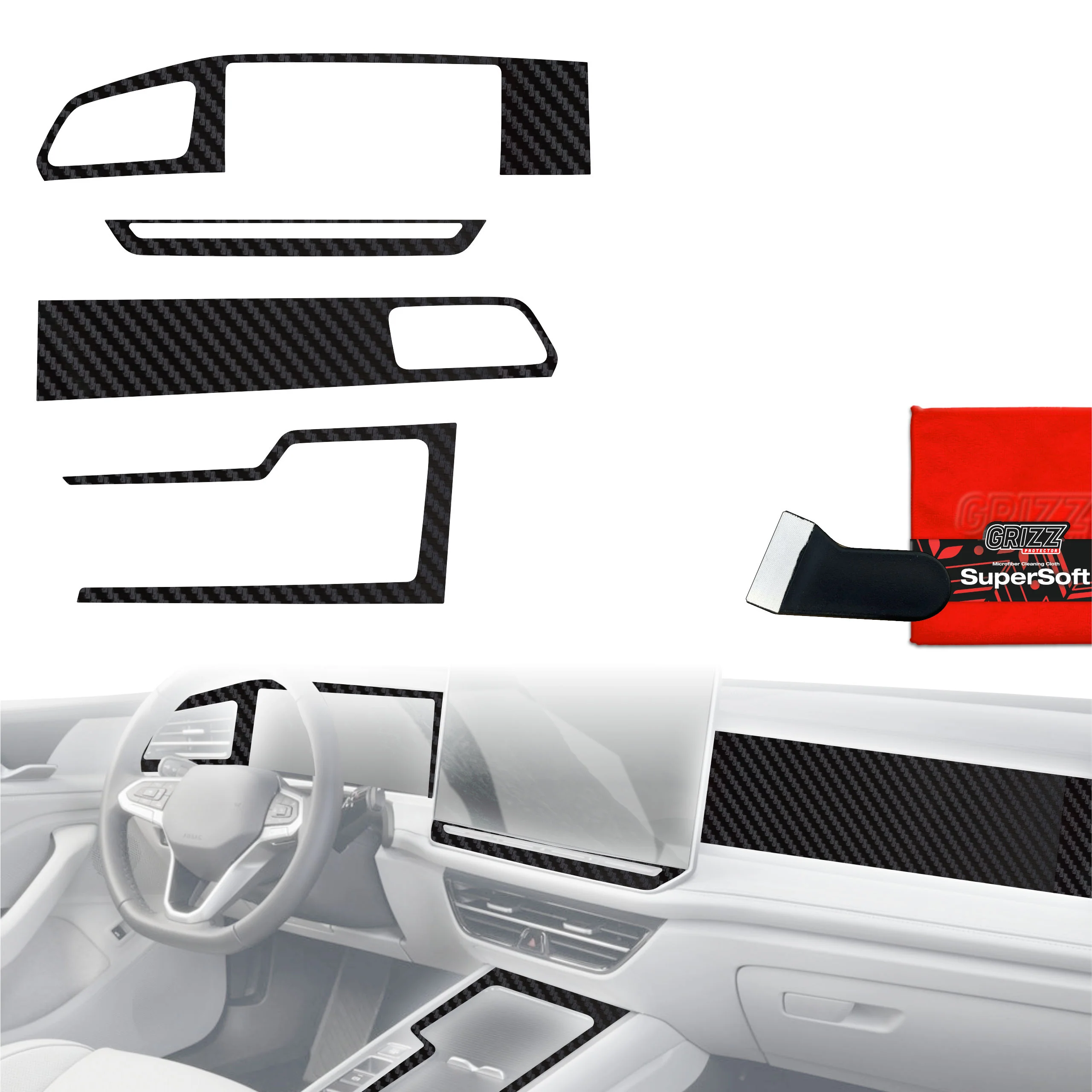 4in1 Schutzfolien Grizz Protector für Mittelkonsole & Armaturenbrett - Volkswagen Passat B9 15" (2024-2025) Carbon Optik Matt Antifingerprint