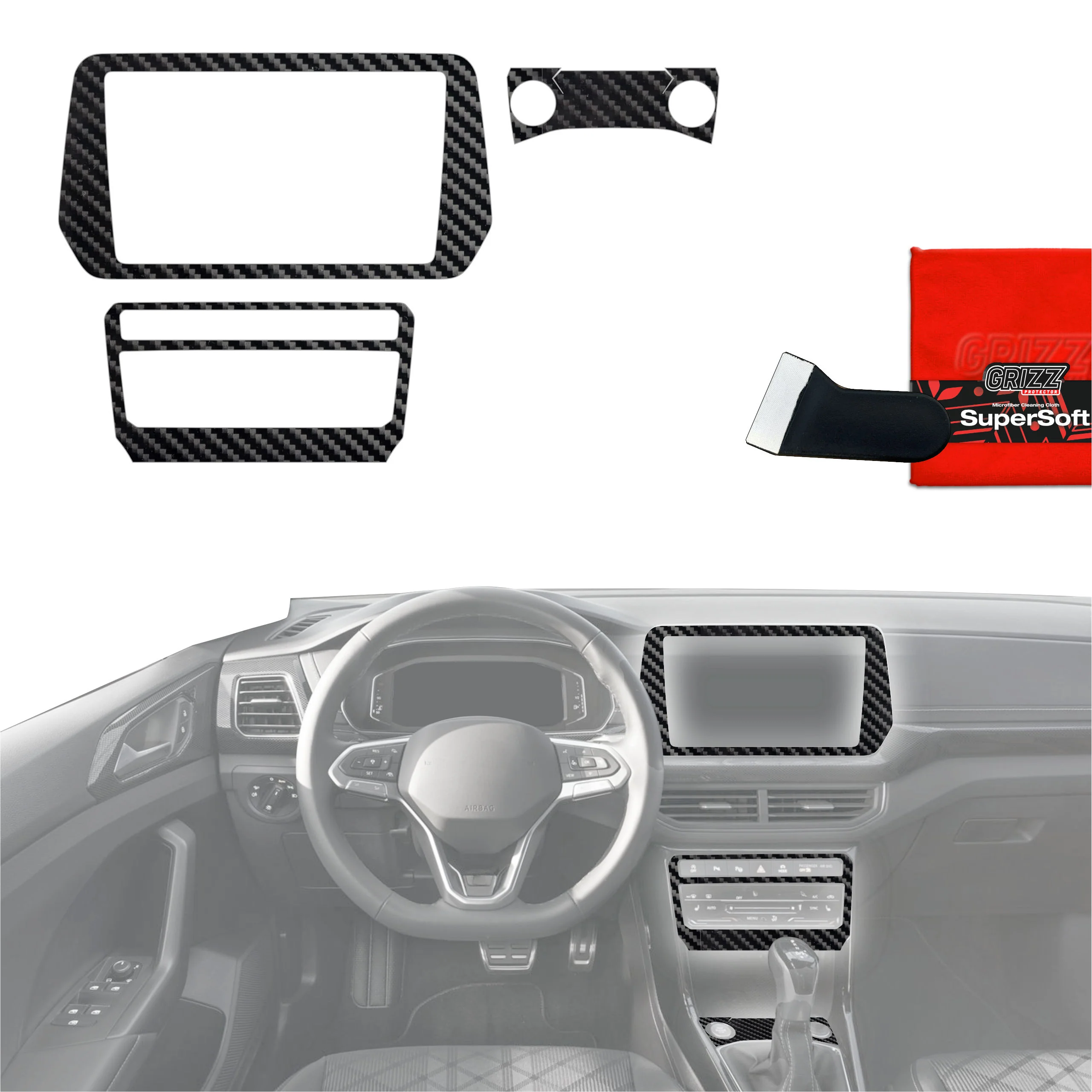 4in1 Schutzfolien Grizz Protector für Mittelkonsole & Armaturenbrett - Volkswagen T-Cross (2025) Carbon Optik Glanz