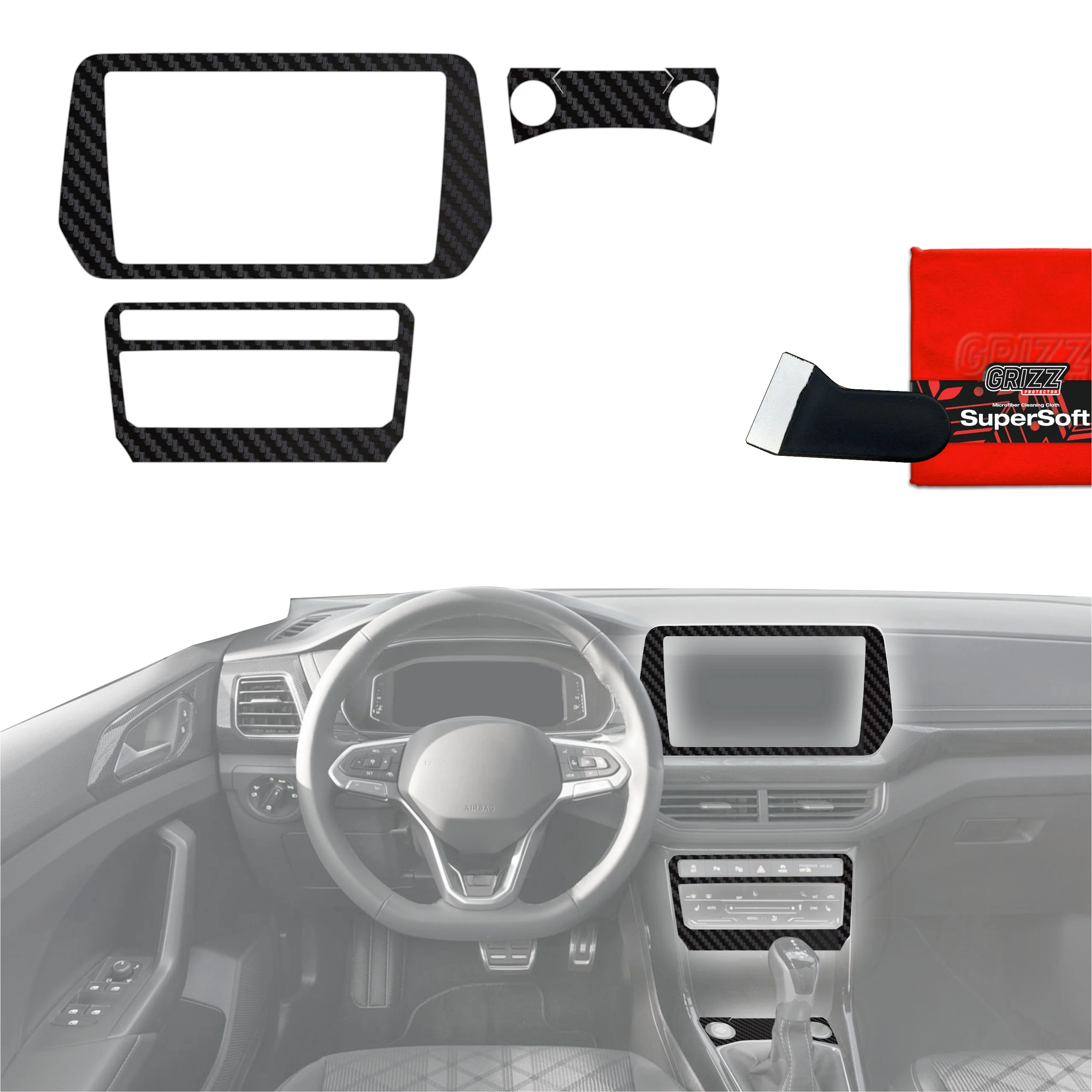 4in1 Schutzfolien Grizz Protector für Mittelkonsole & Armaturenbrett - Volkswagen T-Cross (2025) Carbon Optik Matt Antifingerprint