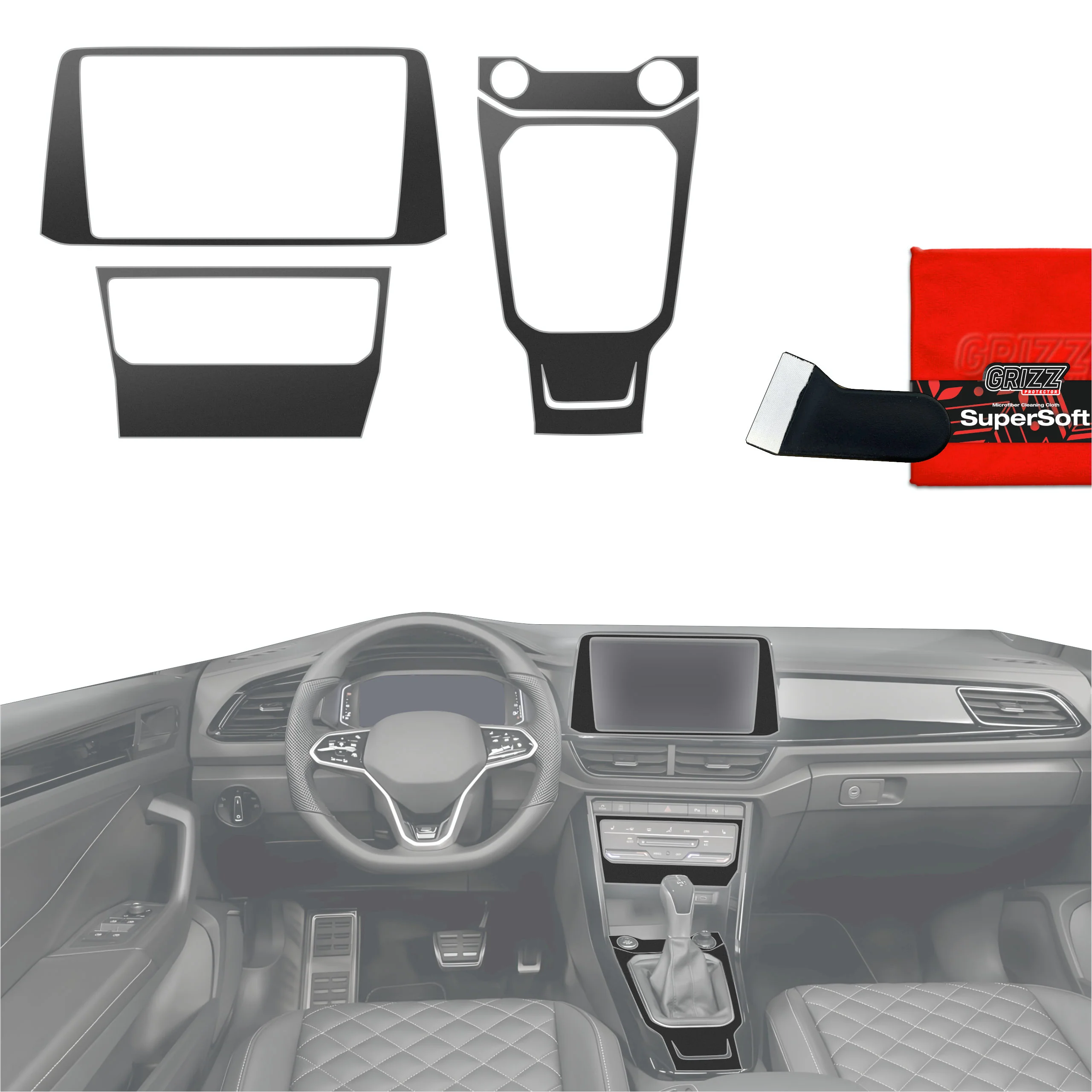 4in1 Schutzfolien Grizz Protector für Mittelkonsole & Armaturenbrett - Volkswagen T-Roc R-Line (2025) Schwarz Matt Antifingerprint