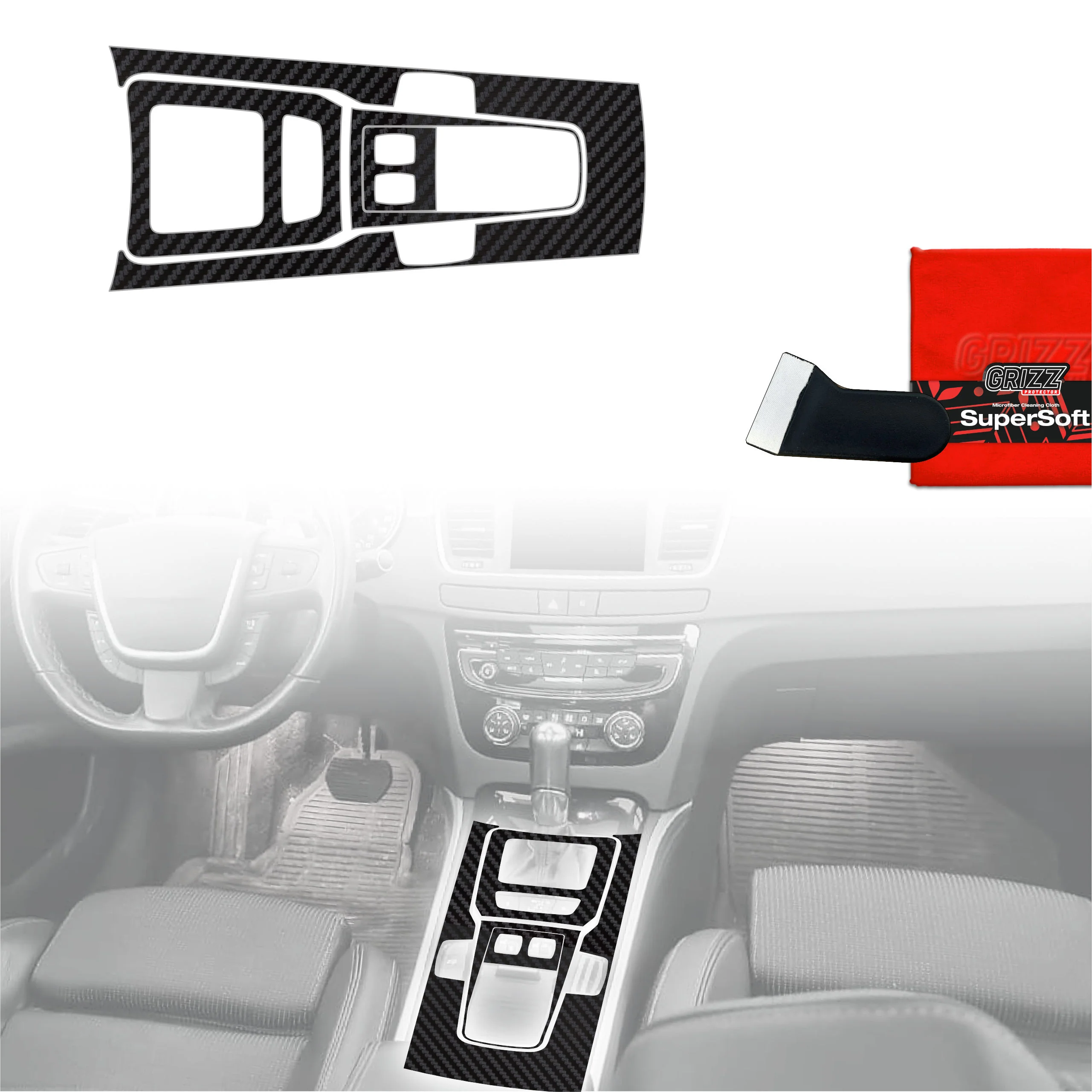 4in1 Schutzfolien Grizz Protector für Mittelkonsole - Peugeot 508 (2010-2018) Carbon Optik Matt Antifingerprint