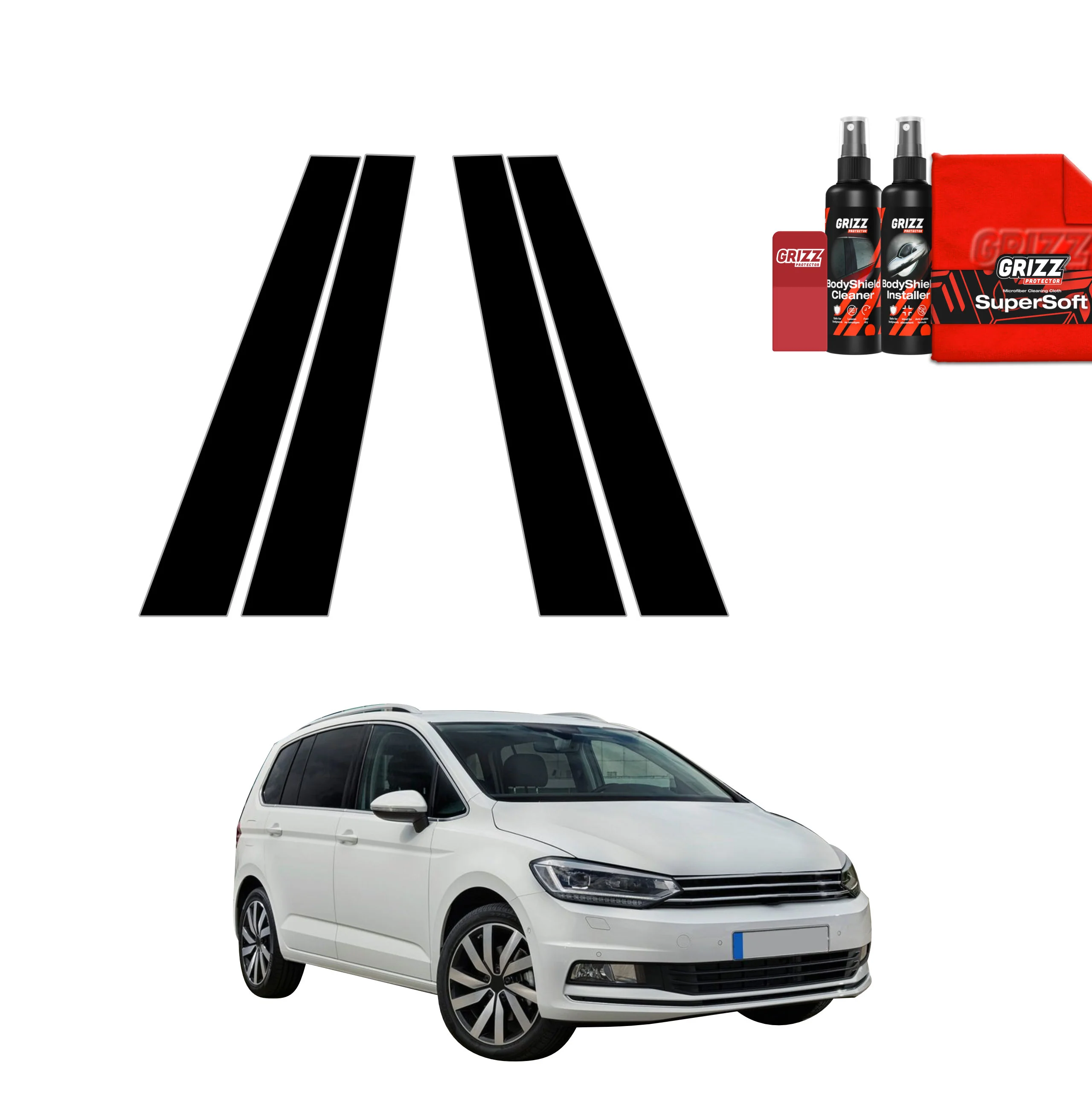4in1 Schwarze Grizz Protector schutzfolie für B-C-Säule - Volkswagen Touran II MPV 5D (2016)
