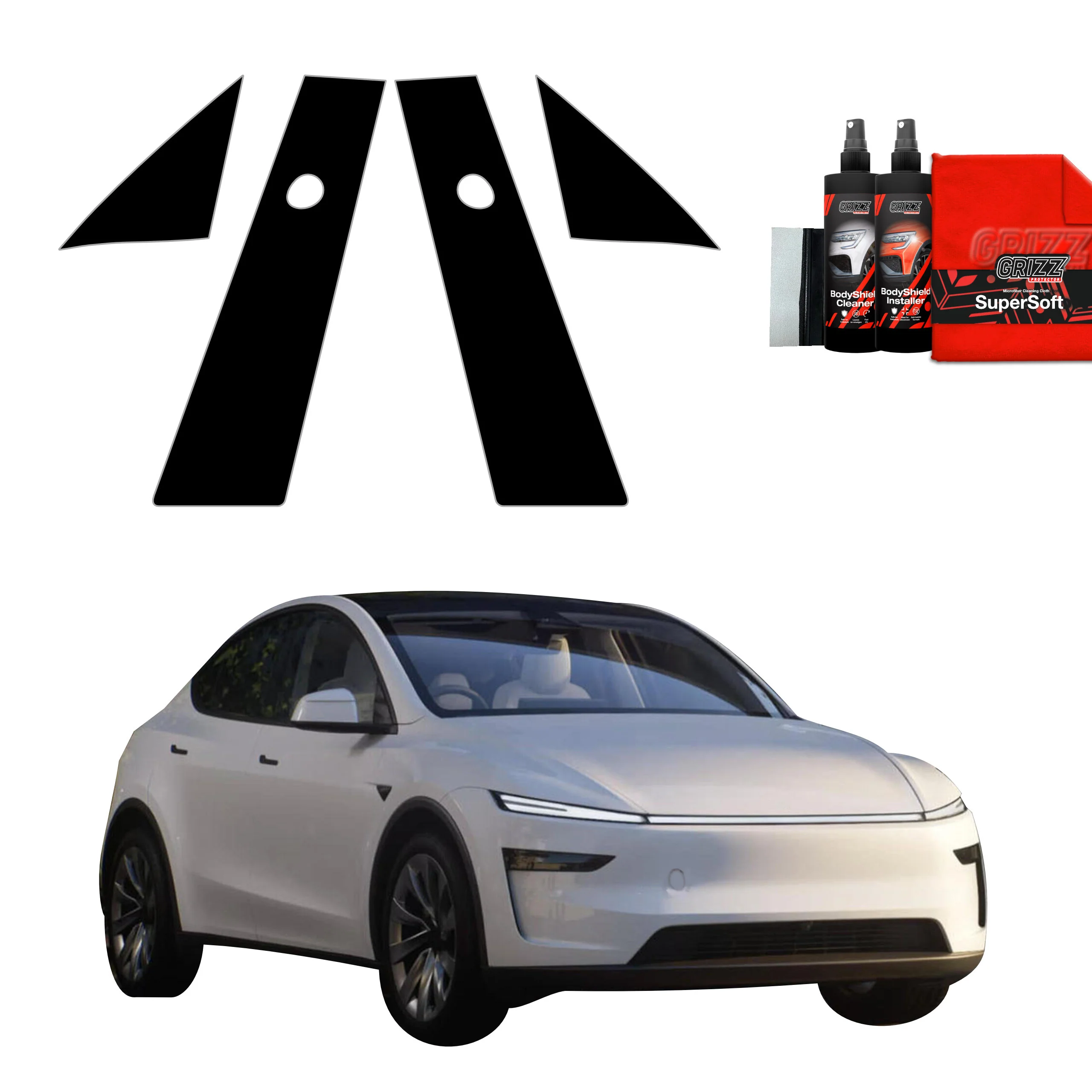 4in1 Schwarze Grizz Protector schutzfolie für A-B-Säule - Tesla Model Y Juniper (2024-2025)