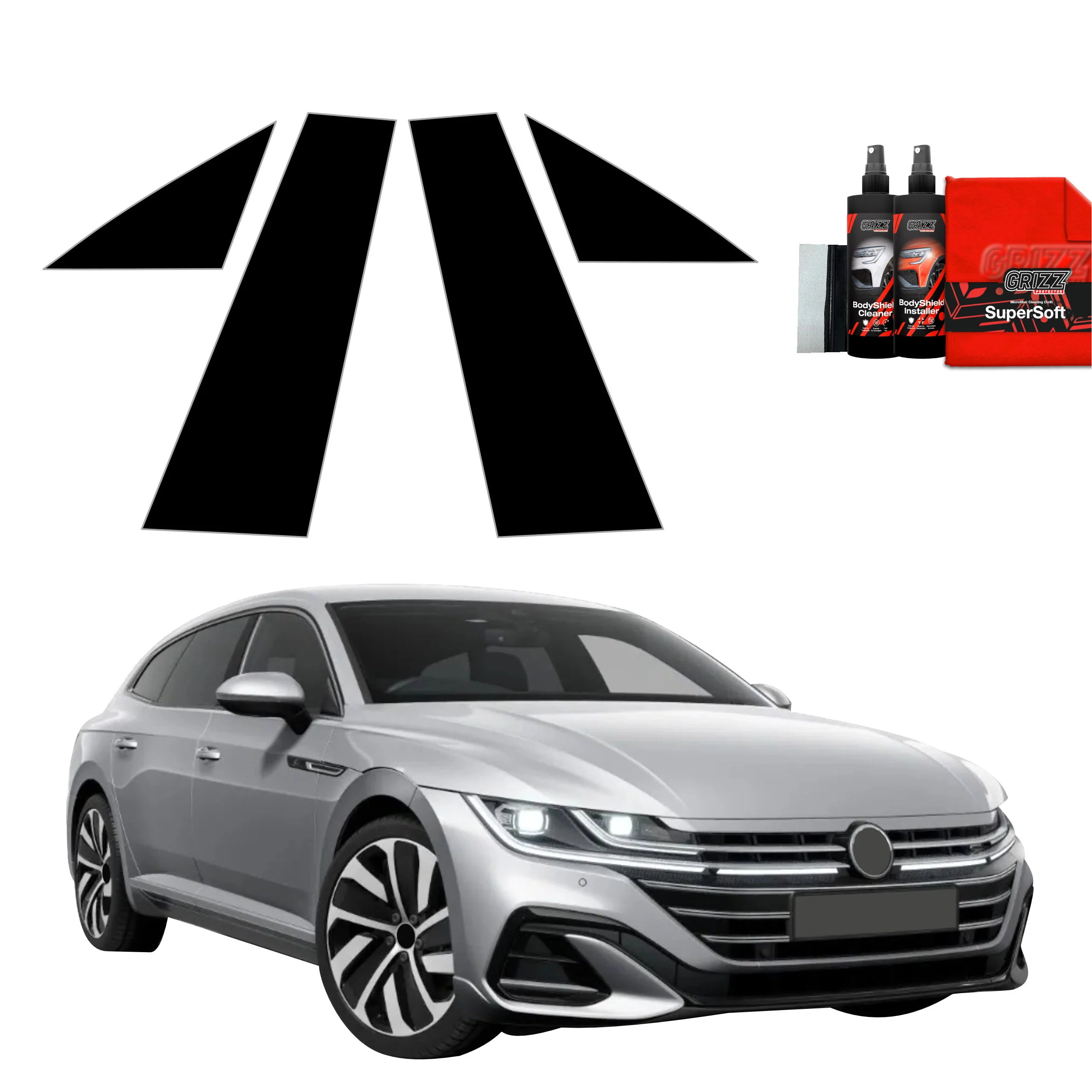 4in1 Schwarze Grizz Protector schutzfolie für A-B-Säule - Volkswagen VW Arteon (2024-2025)