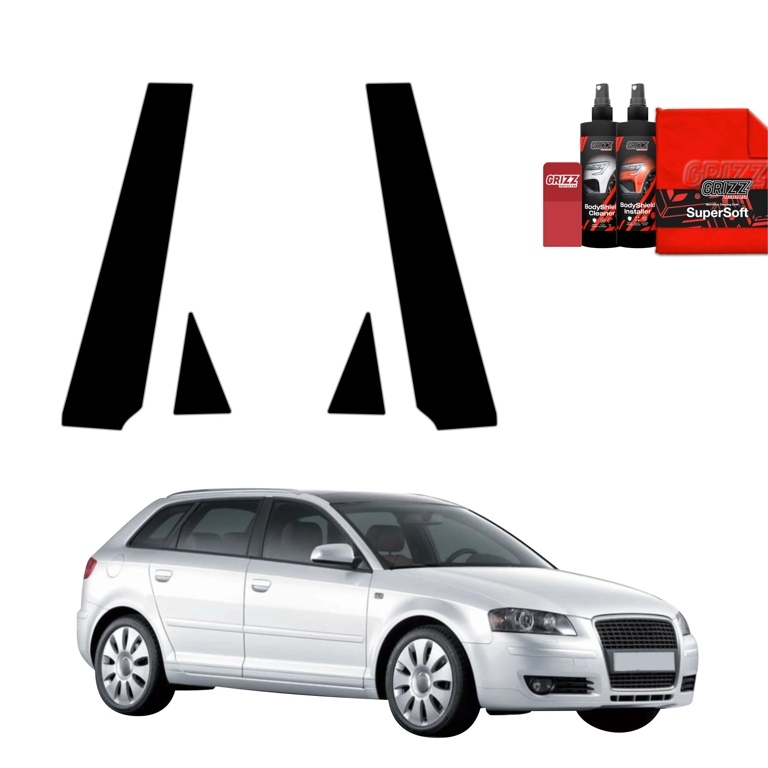 4in1 Schwarze Grizz Protector schutzfolie für B-C-Säule - Audi A3 8P Hatchback 5D (2008-2012)