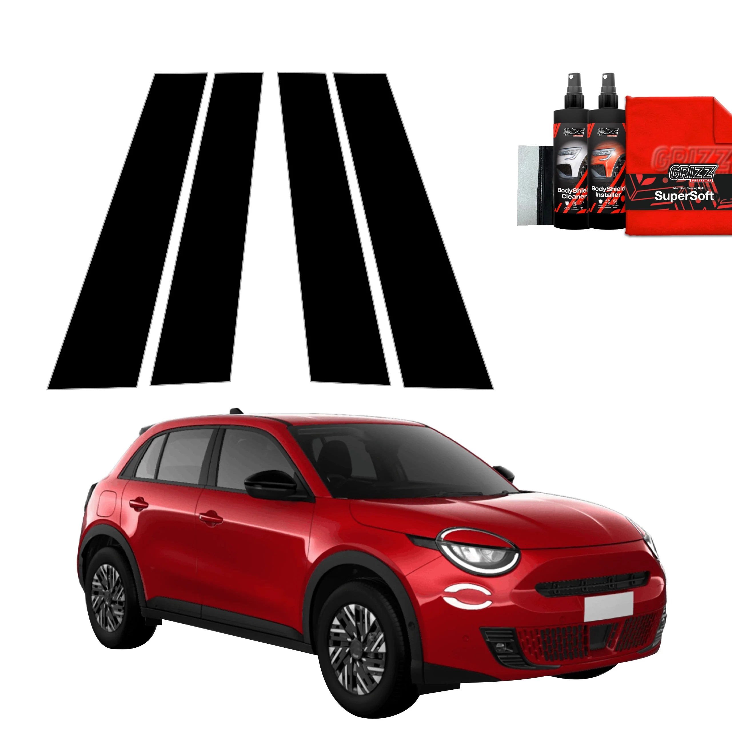 4in1 Schwarze Grizz Protector schutzfolie für B-C-Säule - Fiat 600 (2023-2025)