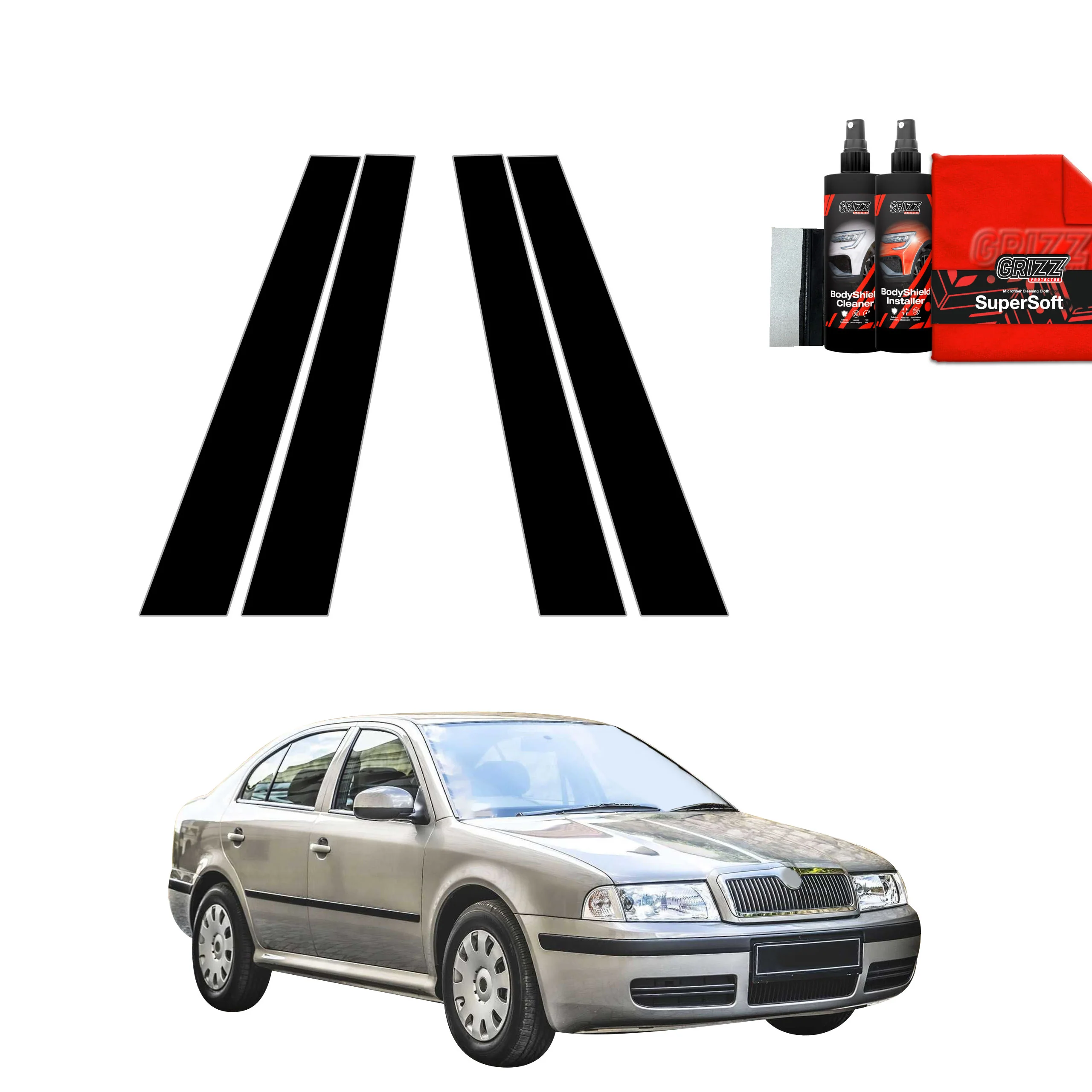 4in1 Schwarze Grizz Protector schutzfolie für B-C-Säule - Skoda Octavia (1996-2010)
